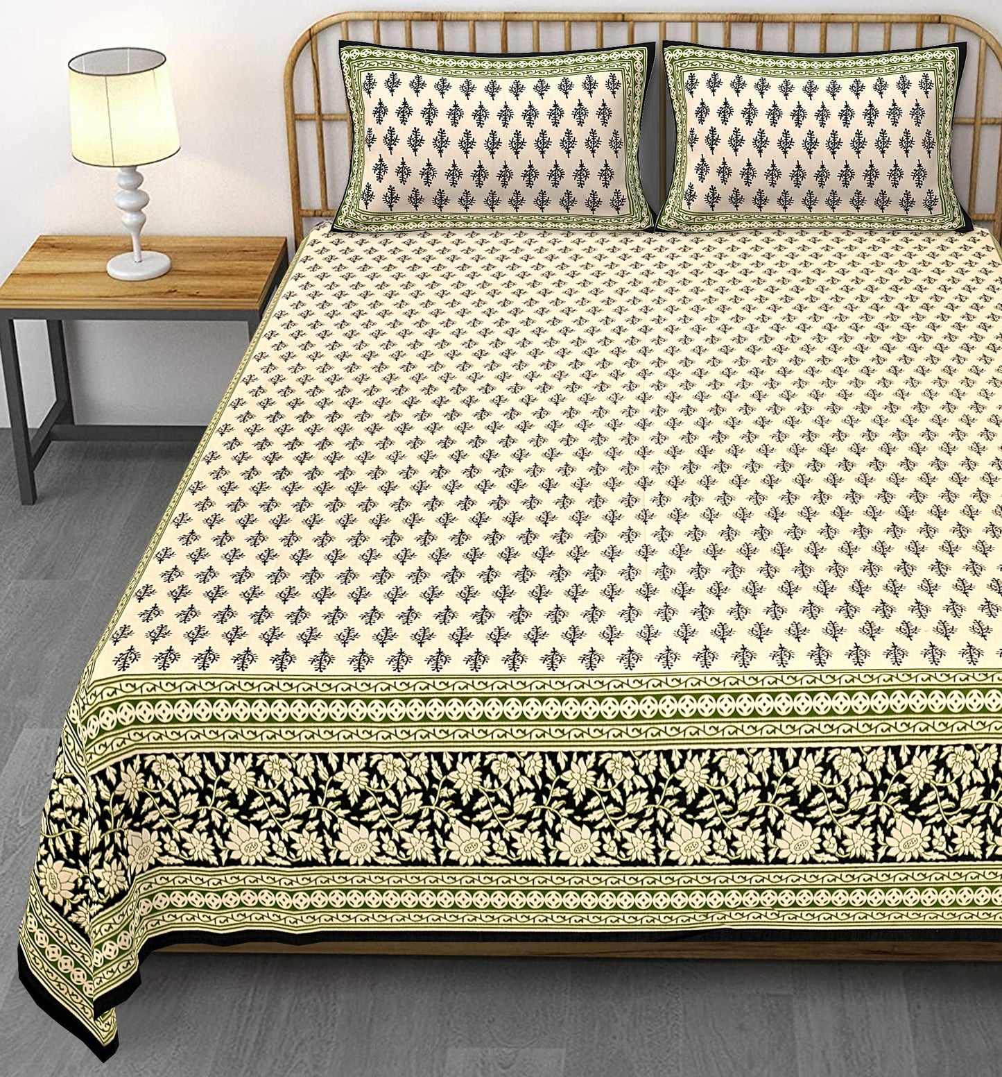 Cotton King Jaipuri Prints Flat Bedsheet (Pack of 1, Multicolor)