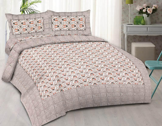 Cotton King Jaipuri Prints Flat Bedsheet (Pack of 1, Multicolor)