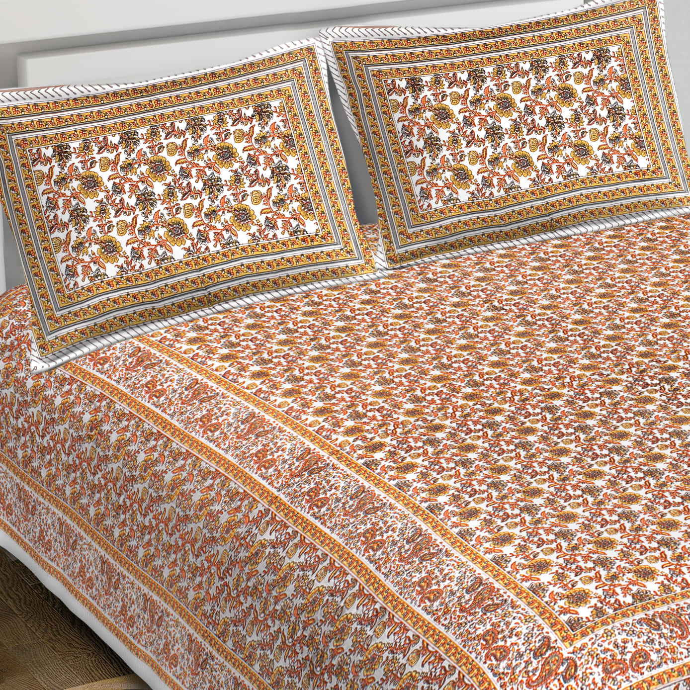 Cotton King Jaipuri Prints Flat Bedsheet (Pack of 1, Multicolor)