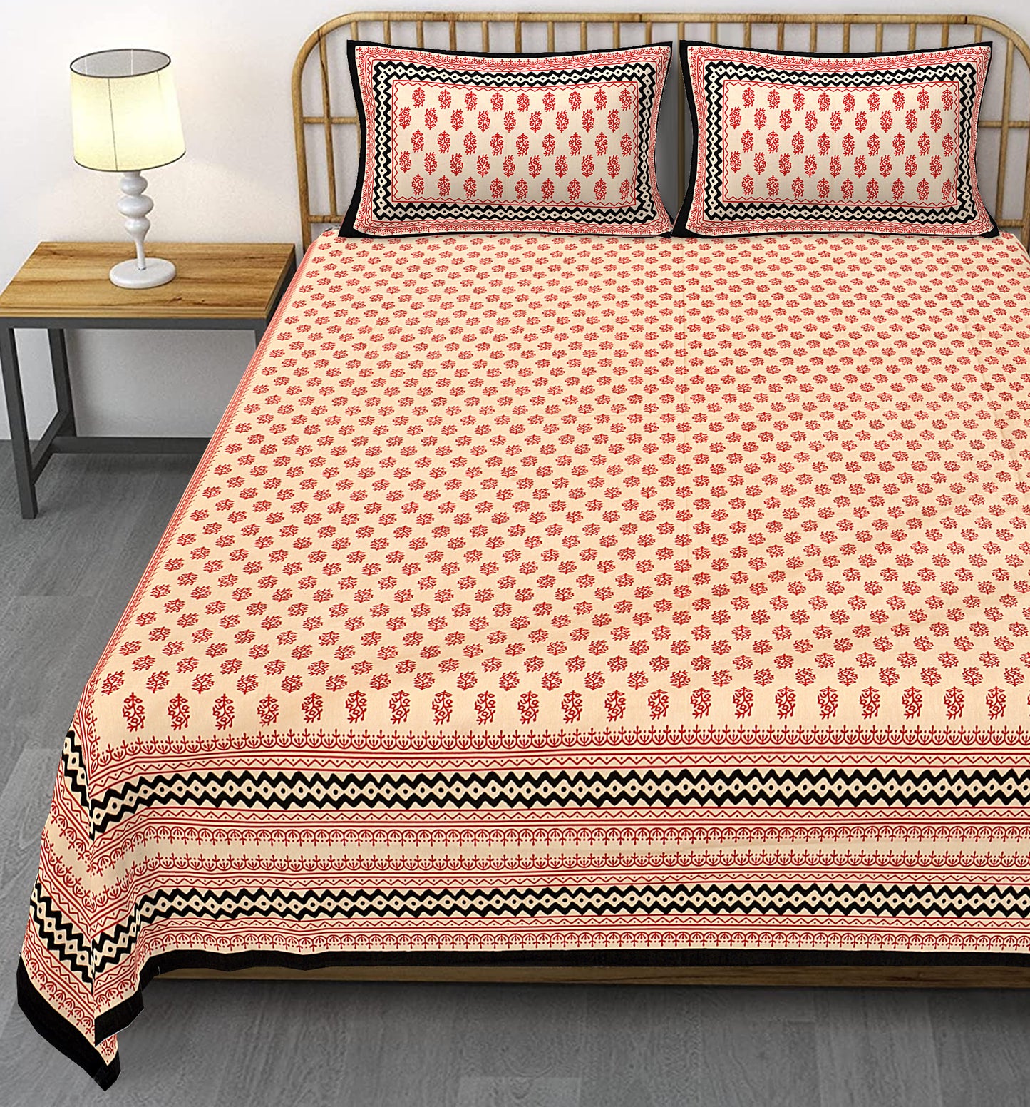 Cotton King Jaipuri Prints Flat Bedsheet (Pack of 1, Multicolor)