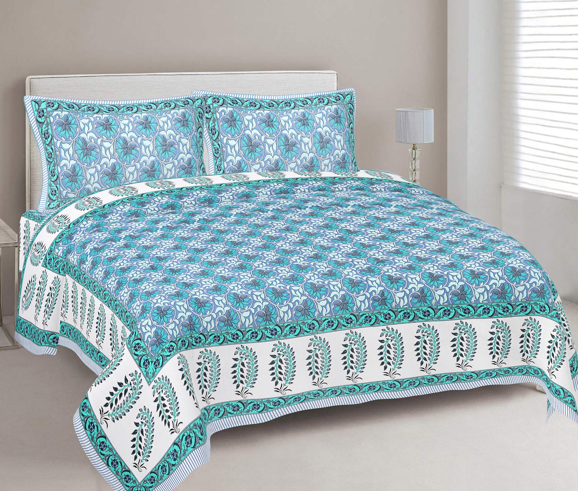 Cotton King Jaipuri Prints Flat Bedsheet (Pack of 1, Multicolor)