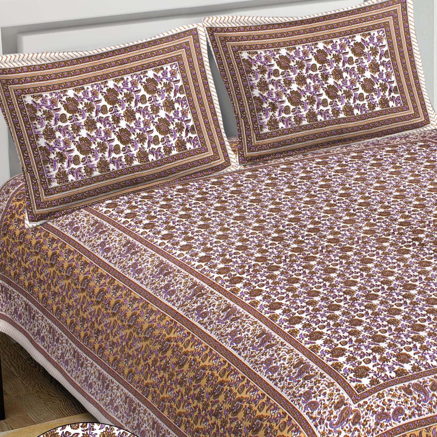 Cotton King Jaipuri Prints Flat Bedsheet (Pack of 1, Multicolor)