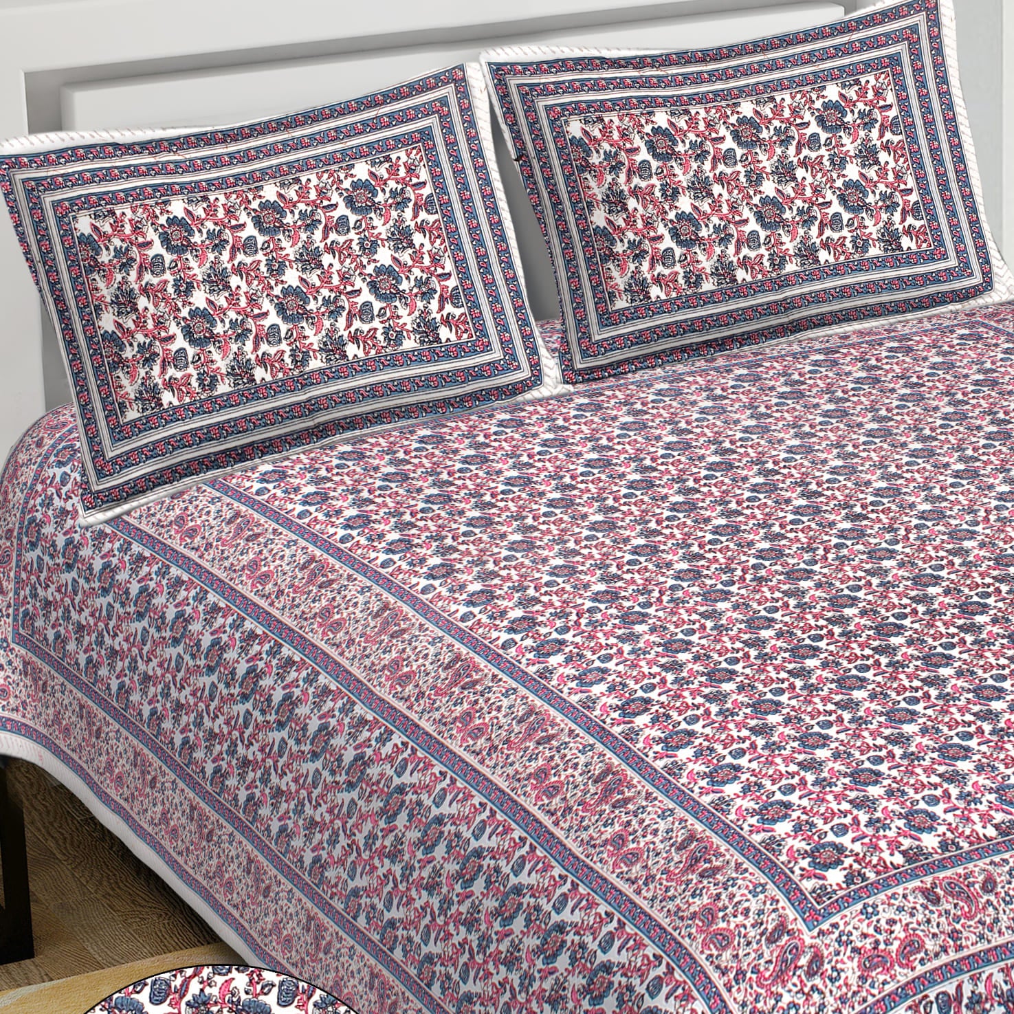 Cotton King Jaipuri Prints Flat Bedsheet (Pack of 1, Multicolor)