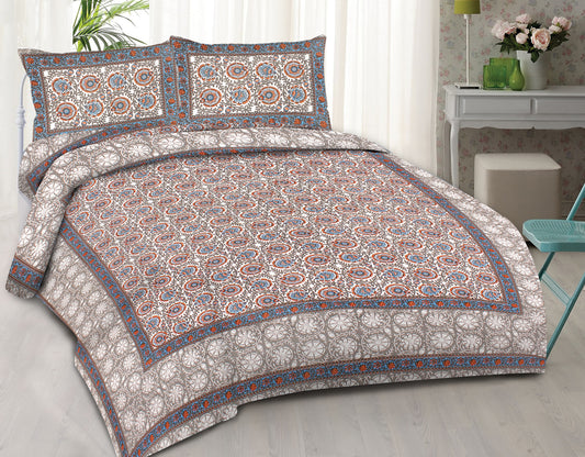 Cotton King Jaipuri Prints Flat Bedsheet (Pack of 1, Multicolor)