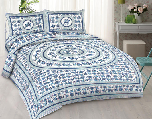 Cotton King Jaipuri Prints Flat Bedsheet (Pack of 1, Multicolor)