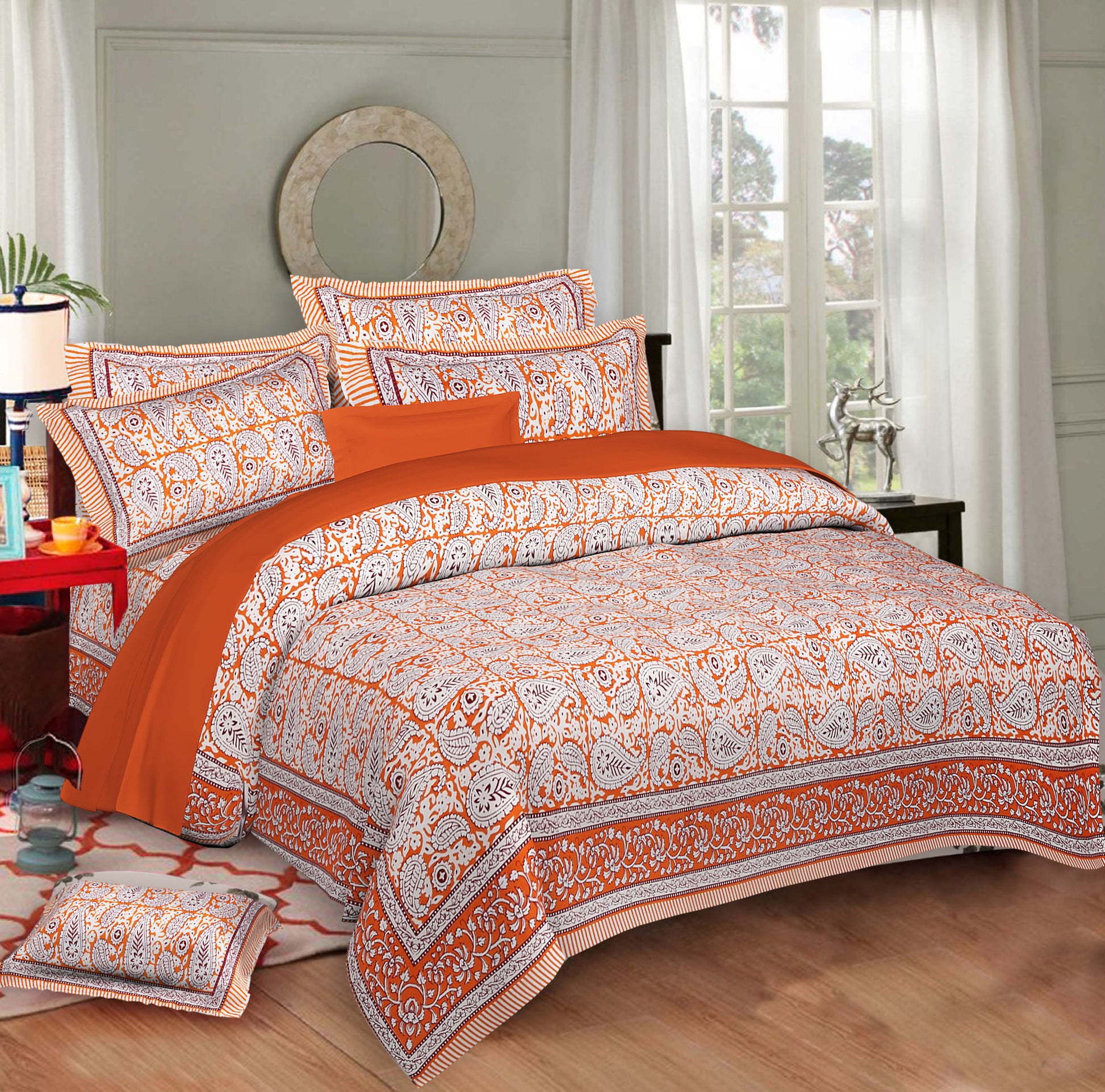 Cotton King Jaipuri Prints Flat Bedsheet (Pack of 1, Multicolor)