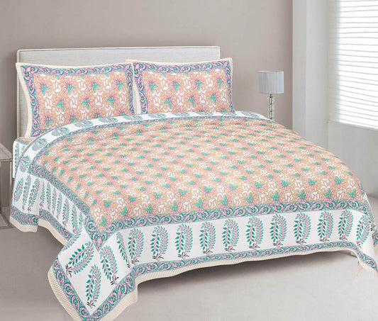 Cotton King Jaipuri Prints Flat Bedsheet (Pack of 1, Multicolor)
