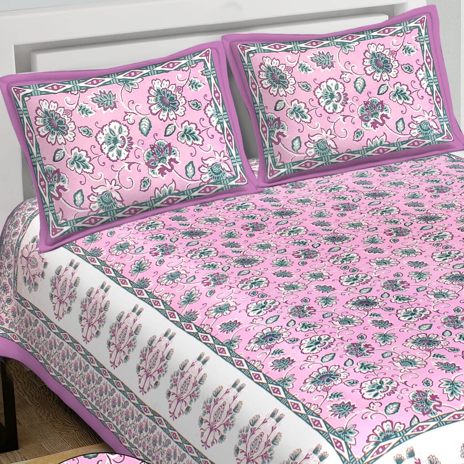 Cotton King Jaipuri Prints Flat Bedsheet (Pack of 1, Multicolor)