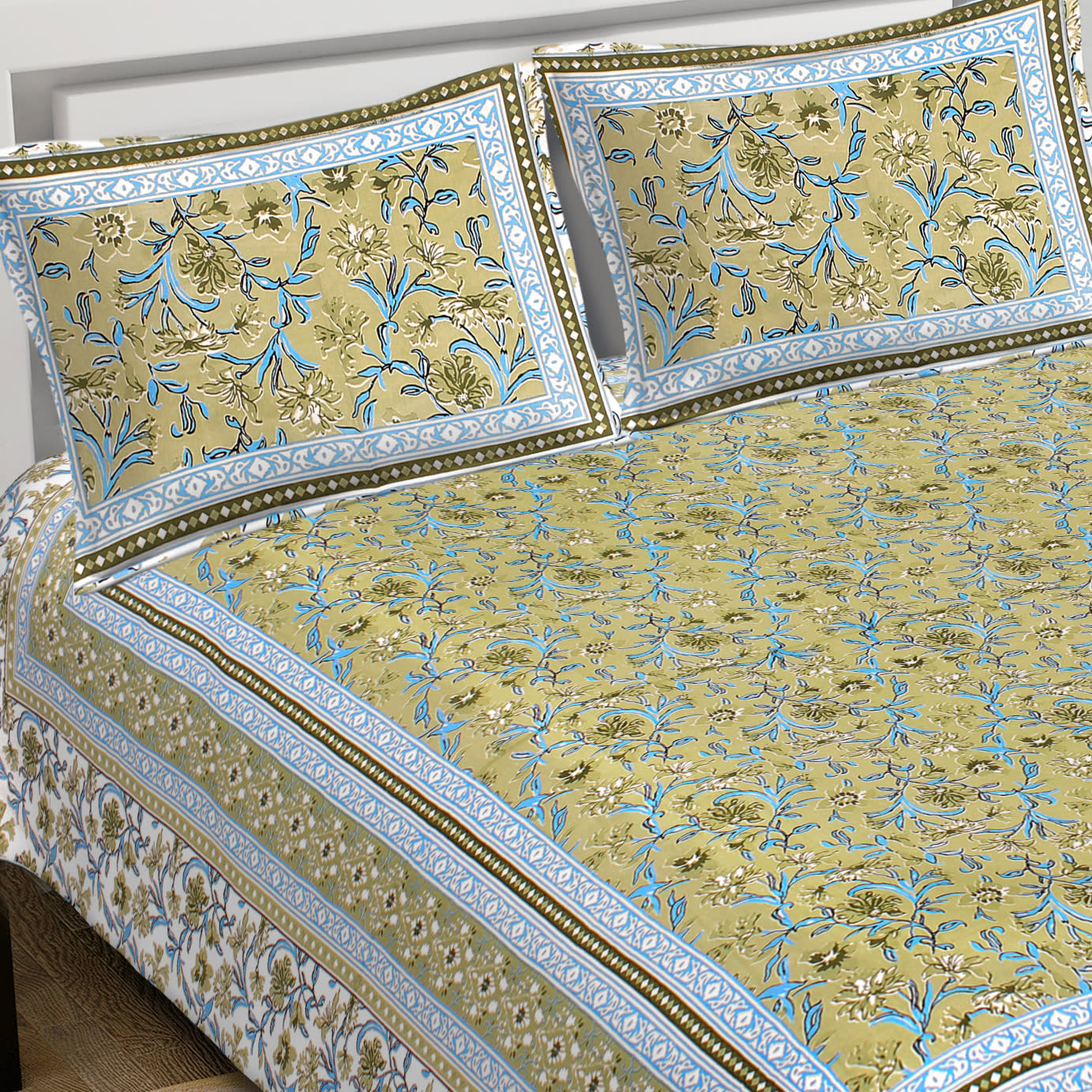 Cotton King Jaipuri Prints Flat Bedsheet (Pack of 1, Multicolor)