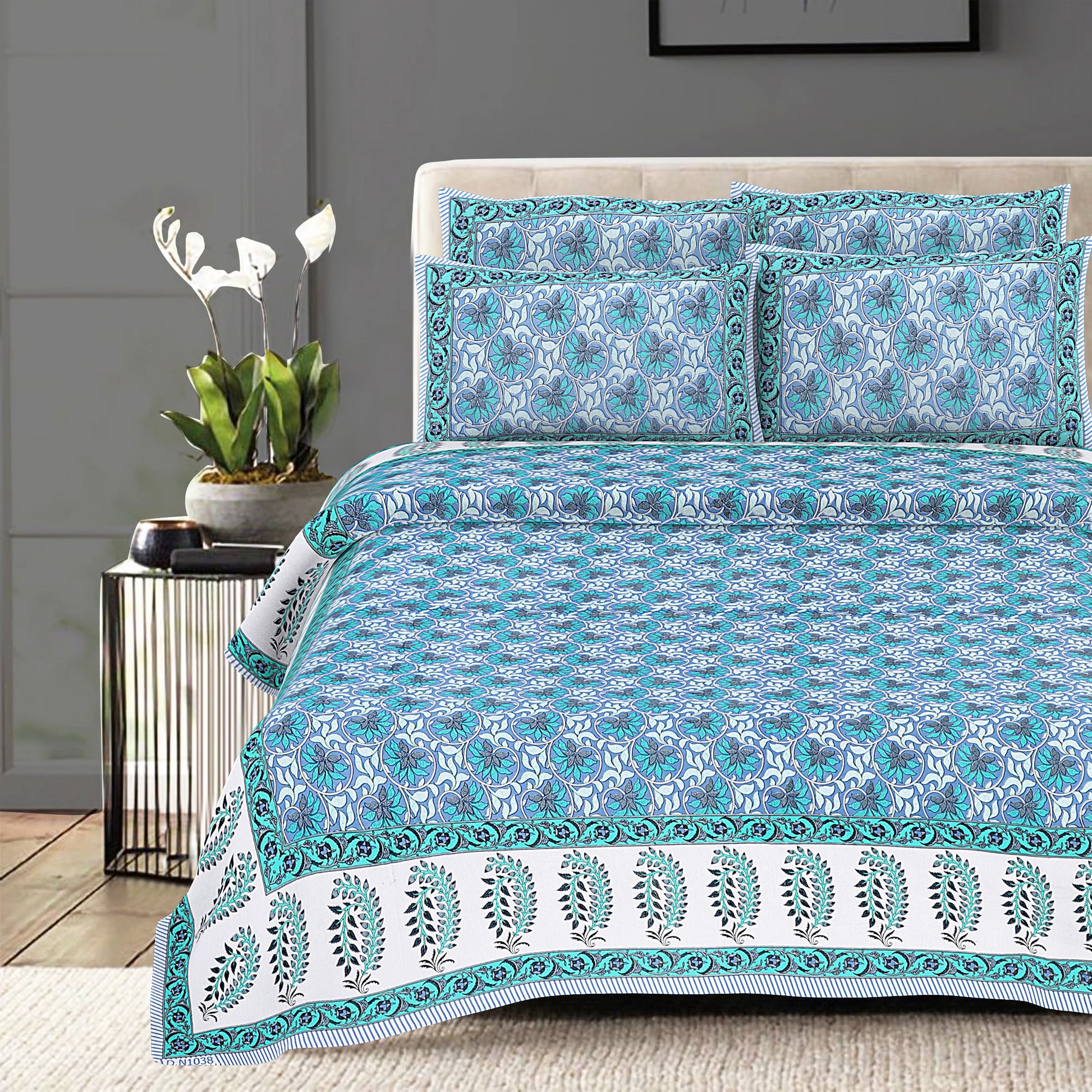 Cotton King Jaipuri Prints Flat Bedsheet (Pack of 1, Multicolor)