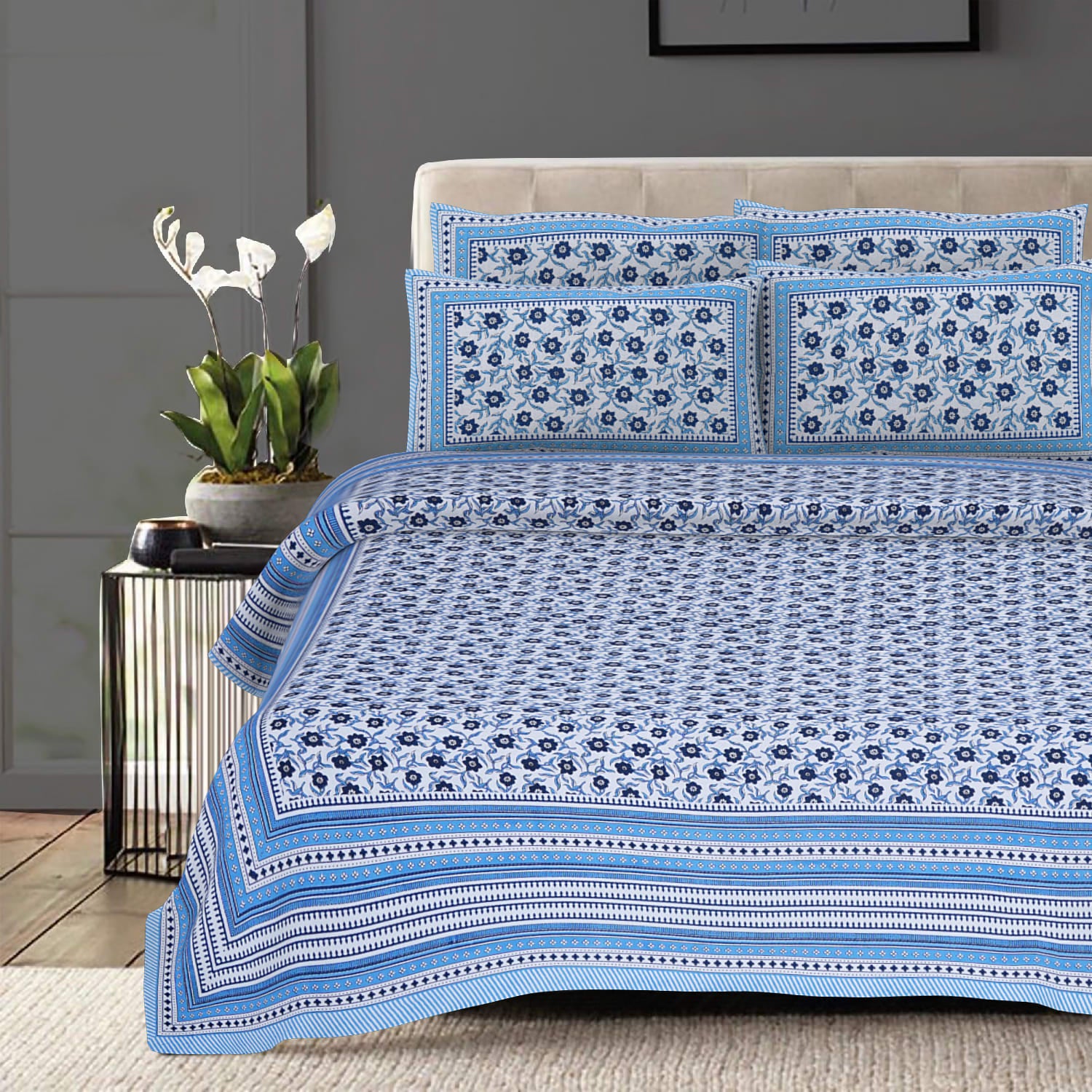 Cotton King Jaipuri Prints Flat Bedsheet (Pack of 1, Multicolor)