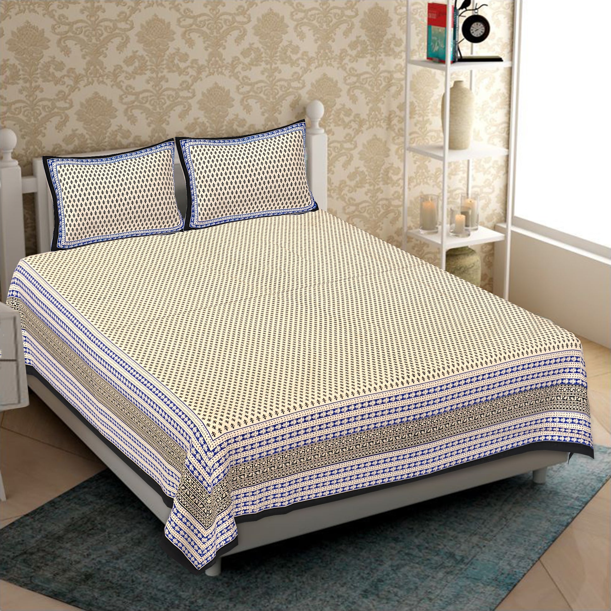 Cotton King Jaipuri Prints Flat Bedsheet (Pack of 1, Multicolor)