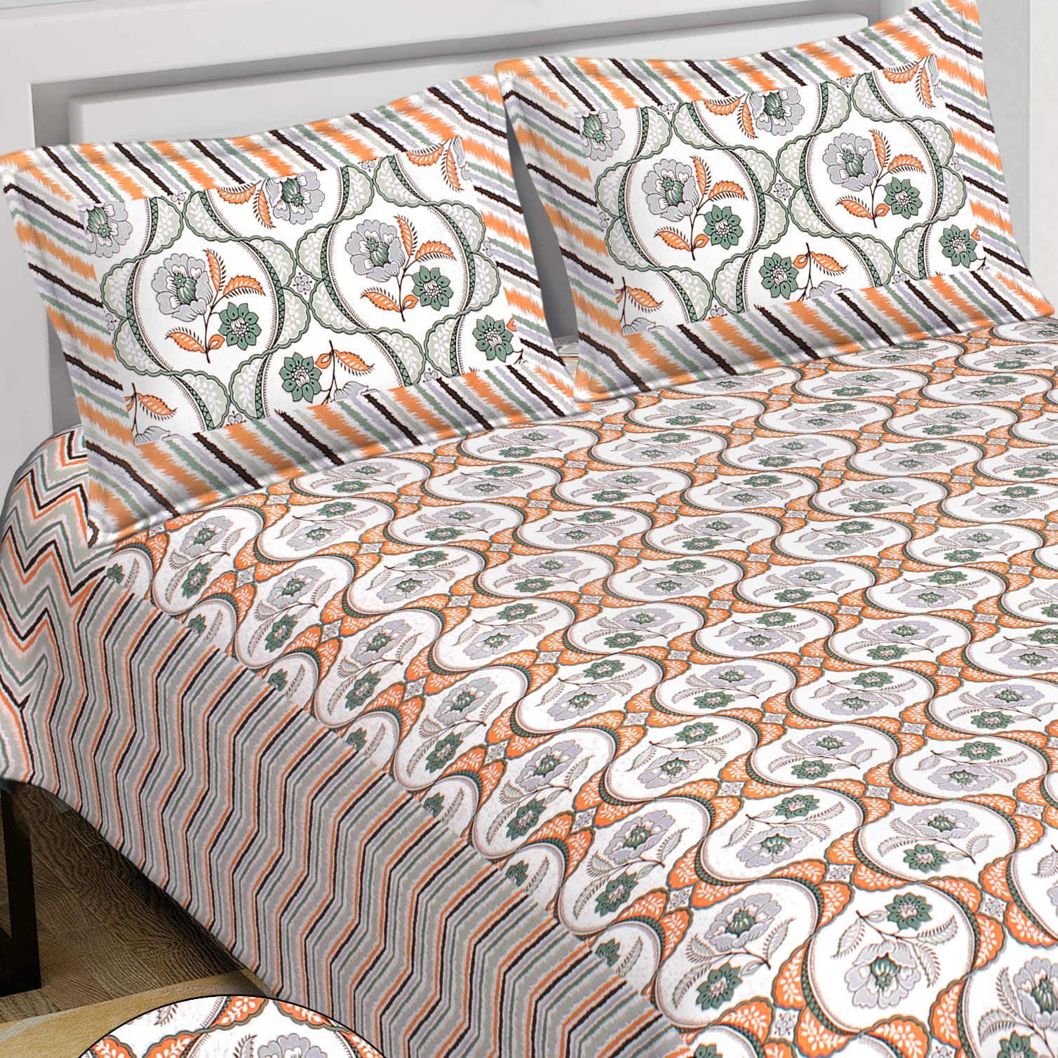 Cotton King Jaipuri Prints Flat Bedsheet (Pack of 1, Multicolor)