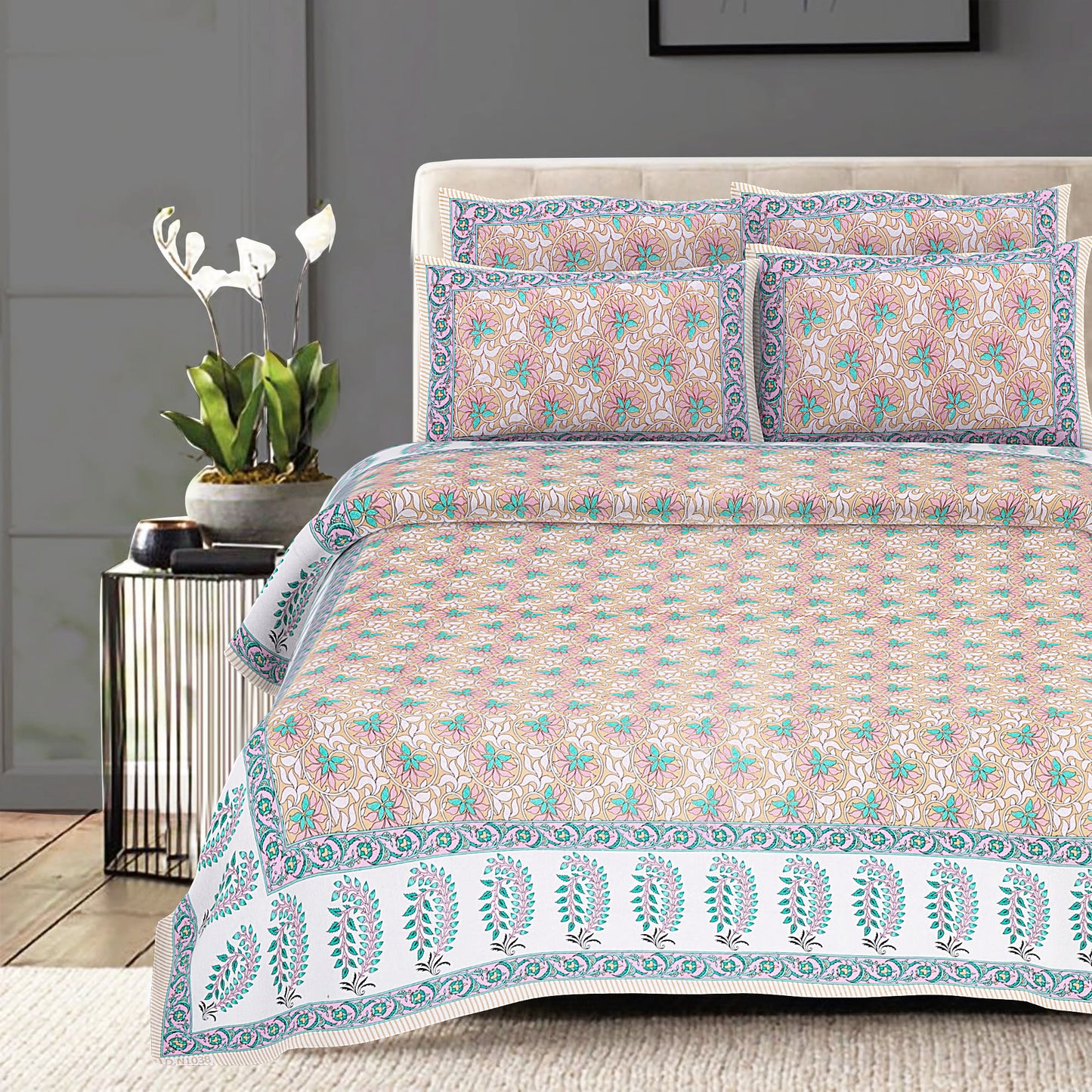 Cotton King Jaipuri Prints Flat Bedsheet (Pack of 1, Multicolor)