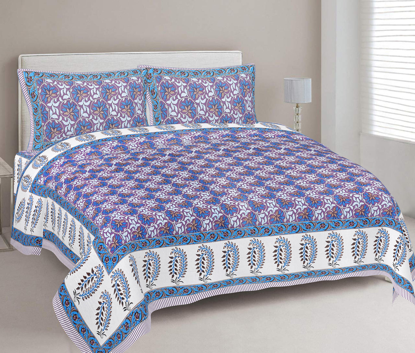 Cotton King Jaipuri Prints Flat Bedsheet (Pack of 1, Multicolor)