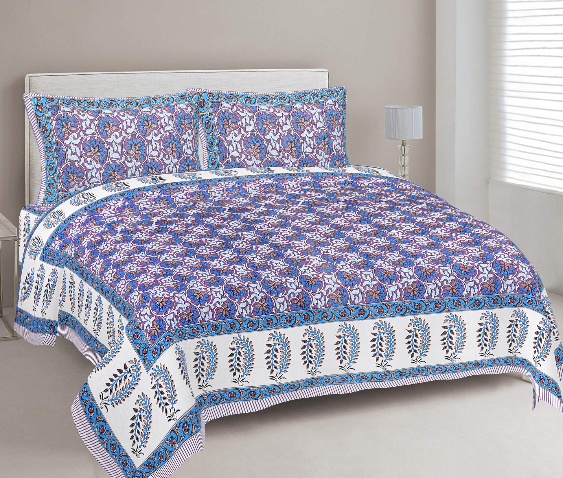 Cotton King Jaipuri Prints Flat Bedsheet (Pack of 1, Multicolor)
