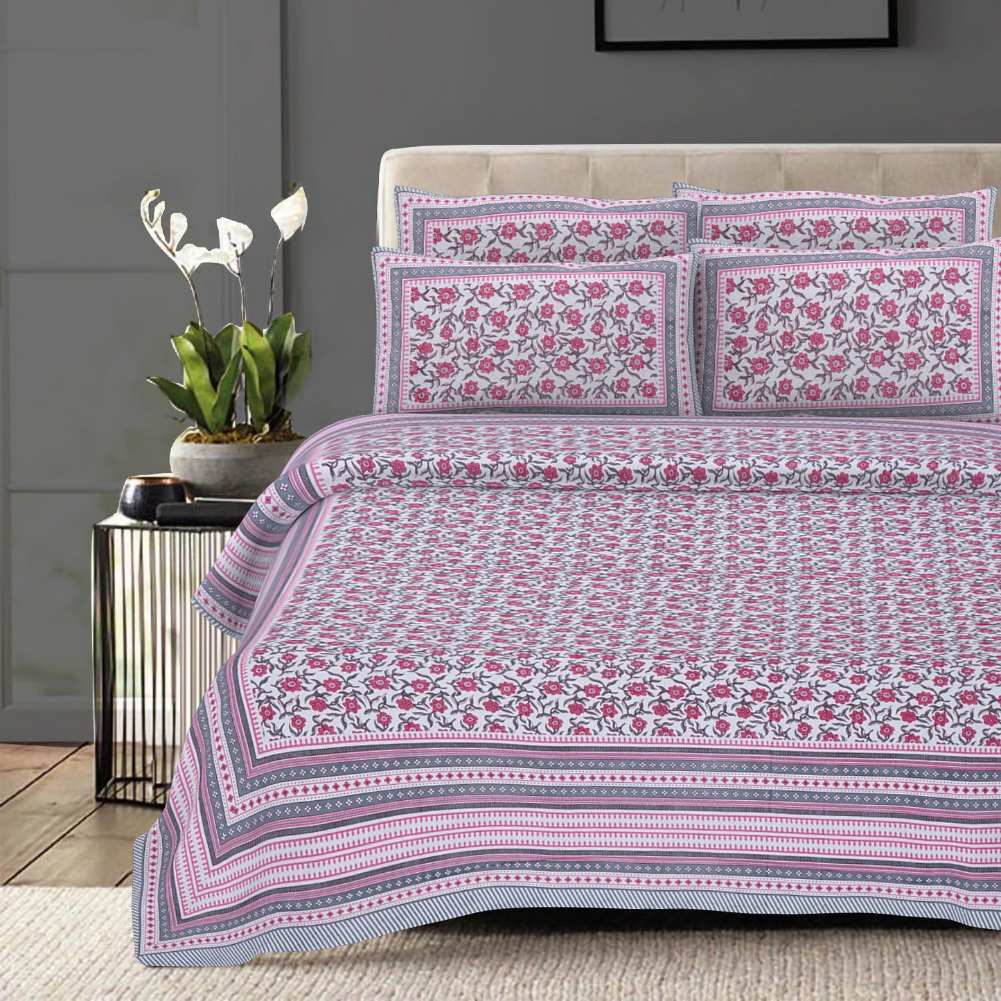 Cotton King Jaipuri Prints Flat Bedsheet (Pack of 1, Multicolor)
