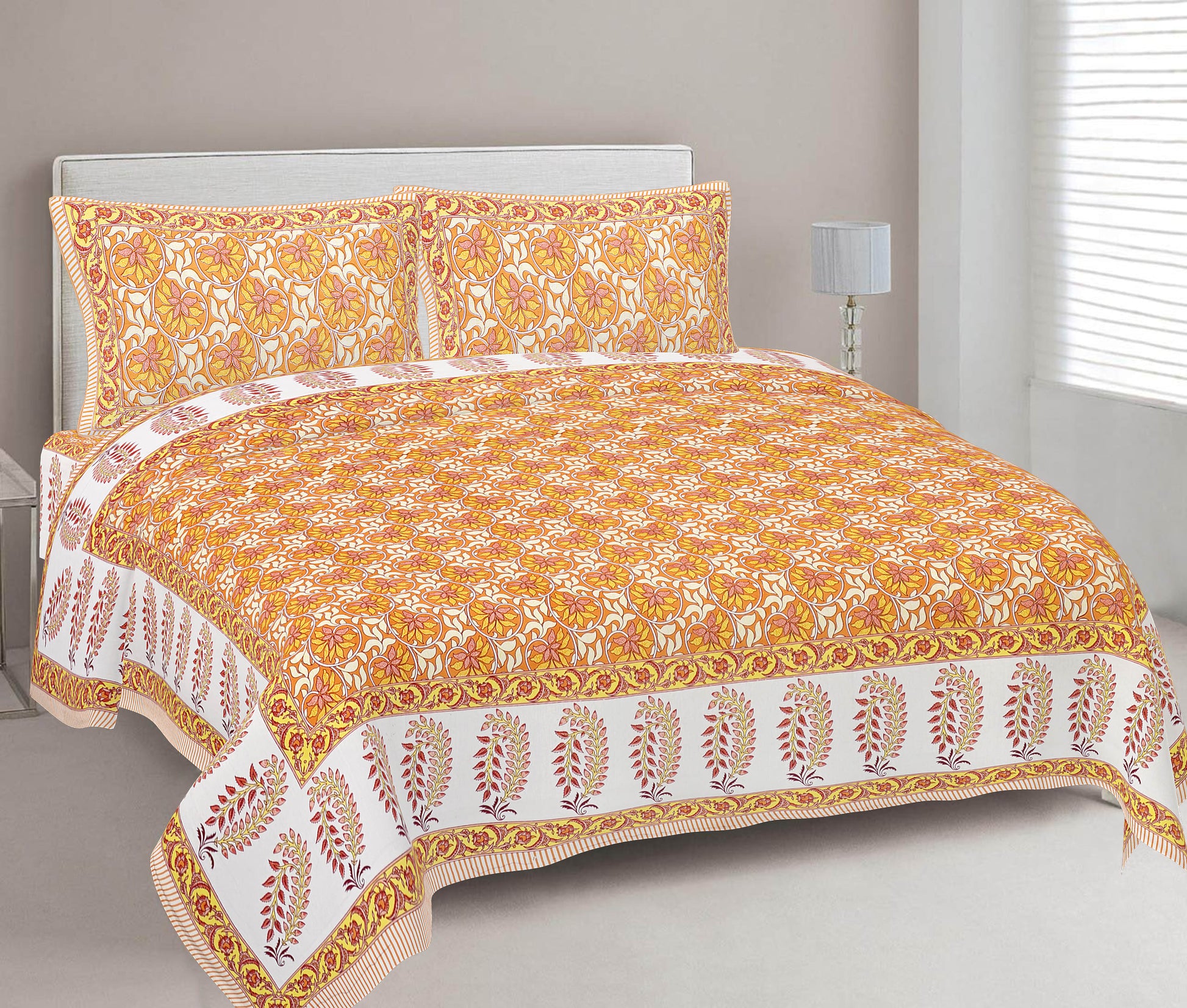 Cotton King Jaipuri Prints Flat Bedsheet (Pack of 1, Multicolor)