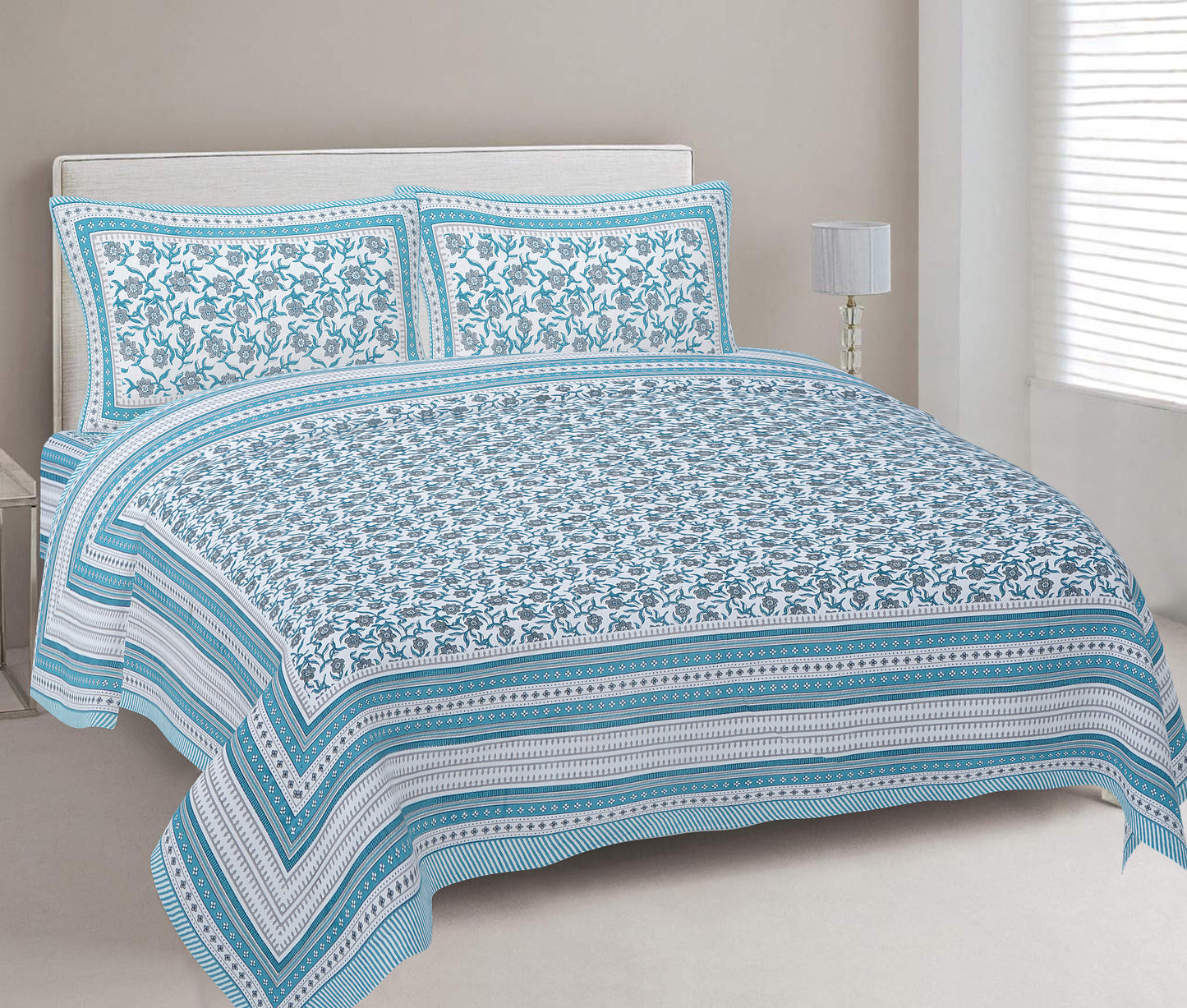 Cotton King Jaipuri Prints Flat Bedsheet (Pack of 1, Multicolor)