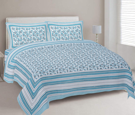 Cotton King Jaipuri Prints Flat Bedsheet (Pack of 1, Multicolor)