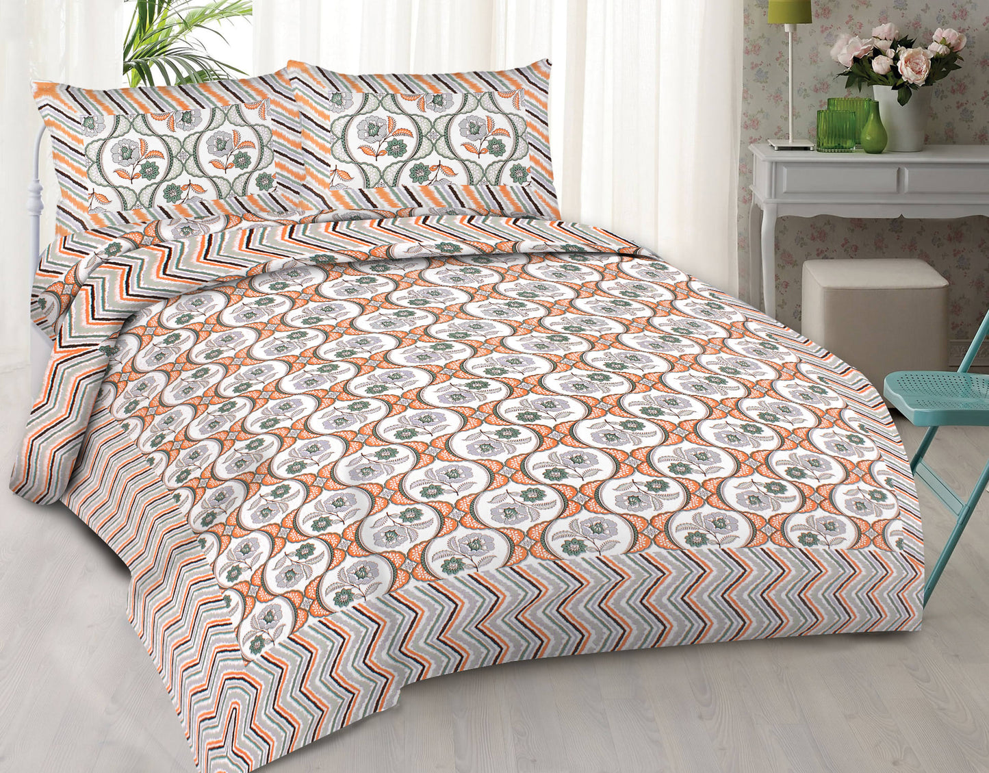 Cotton King Jaipuri Prints Flat Bedsheet (Pack of 1, Multicolor)