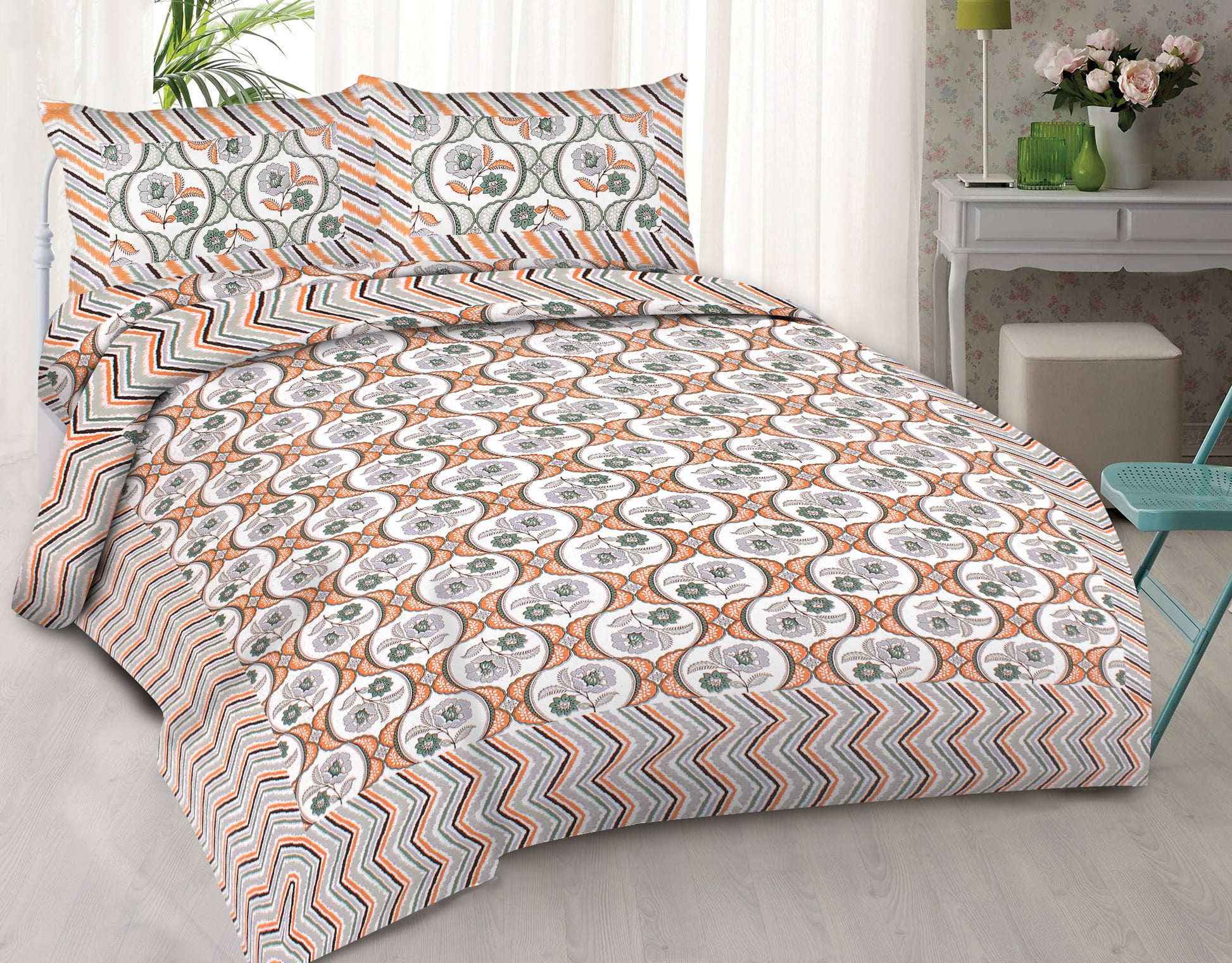 Cotton King Jaipuri Prints Flat Bedsheet (Pack of 1, Multicolor)