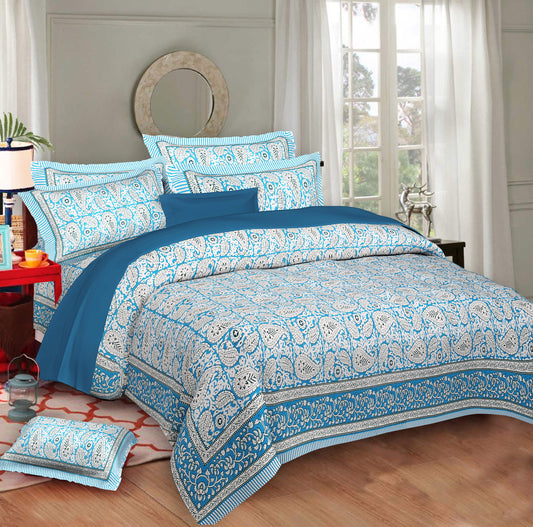 Cotton King Jaipuri Prints Flat Bedsheet (Pack of 1, Multicolor)