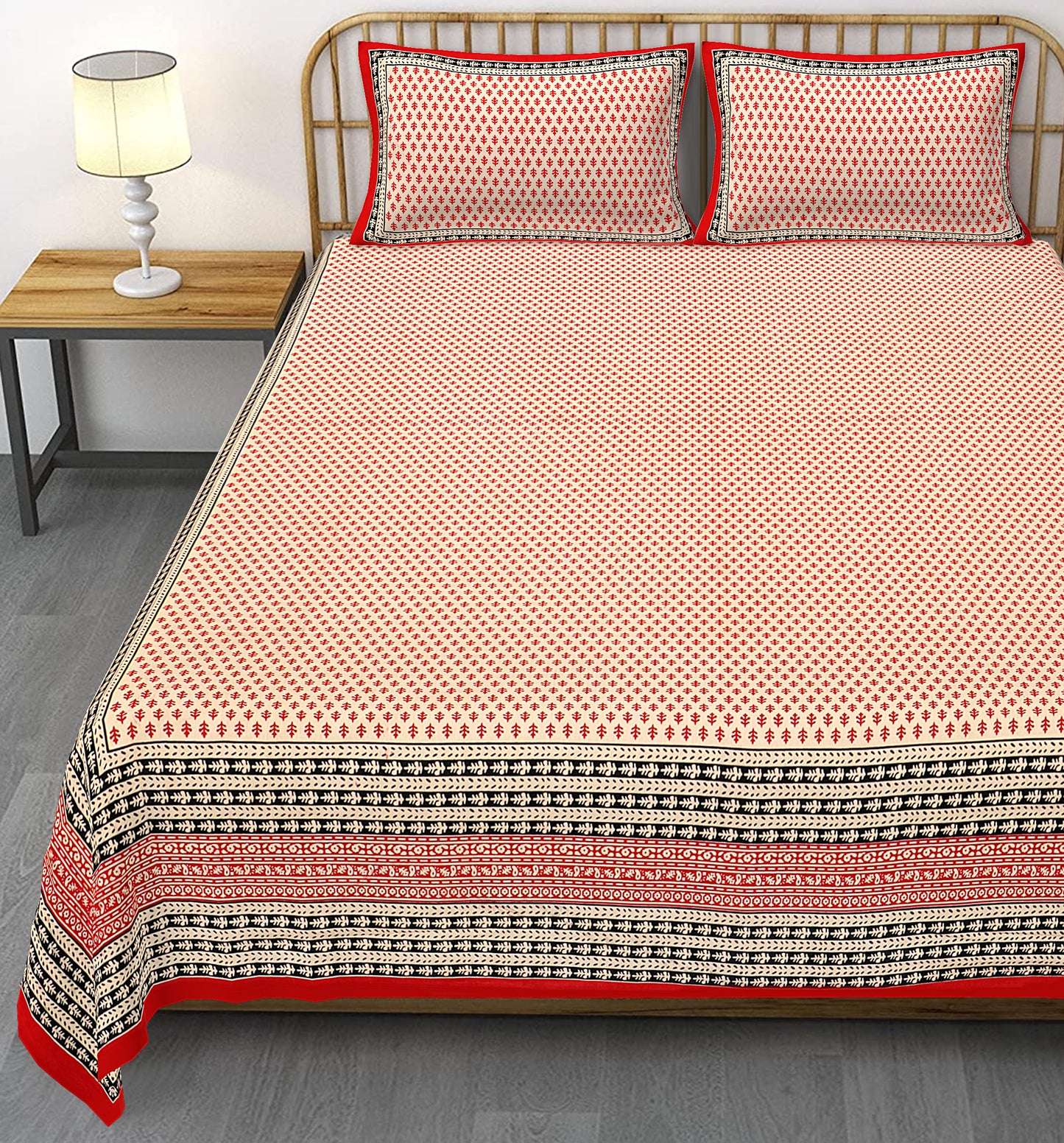 Cotton King Jaipuri Prints Flat Bedsheet (Pack of 1, Multicolor)