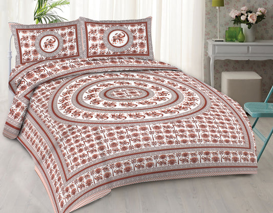 Cotton King Jaipuri Prints Flat Bedsheet (Pack of 1, Multicolor)