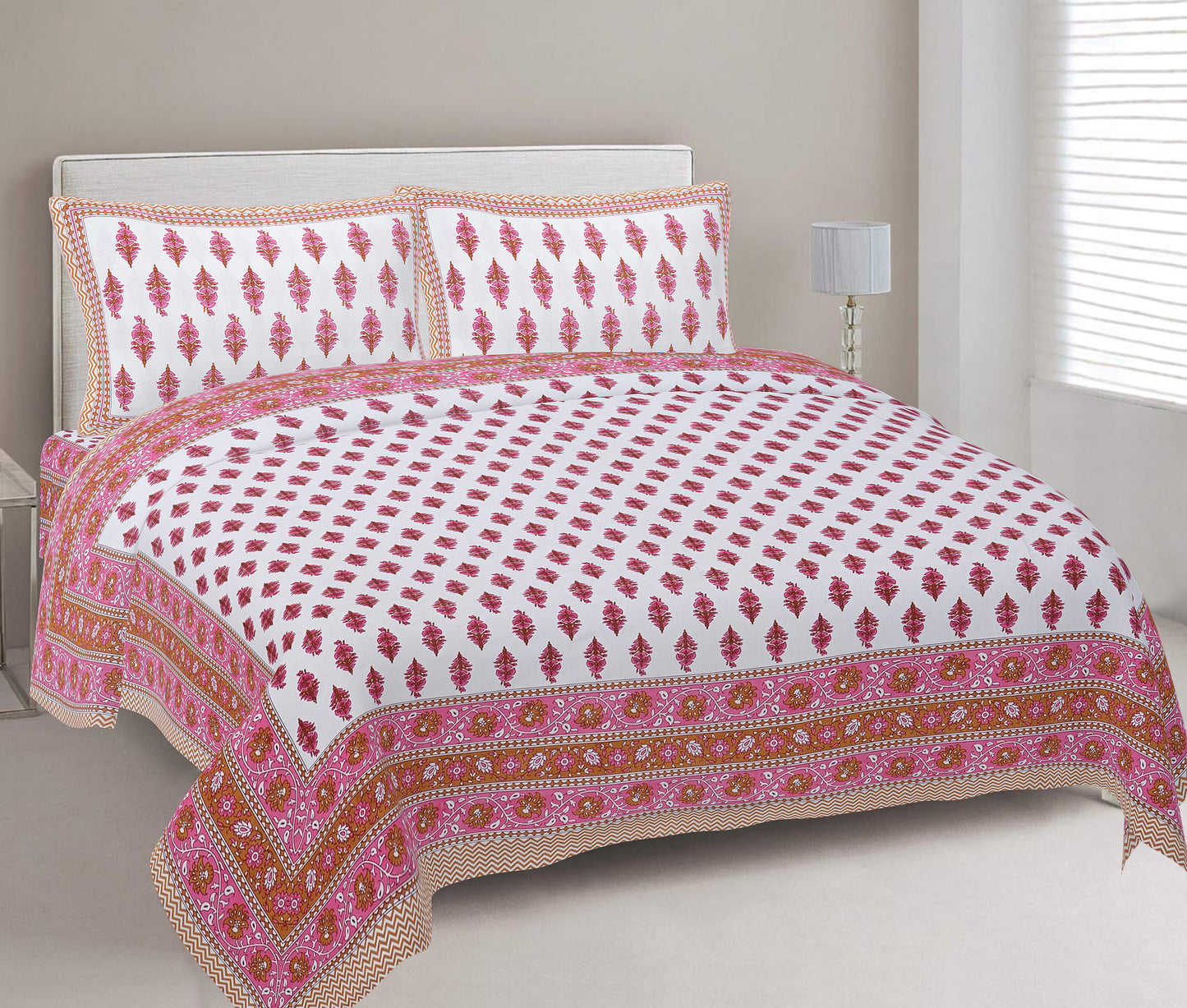 Cotton King Jaipuri Prints Flat Bedsheet (Pack of 1, Multicolor)