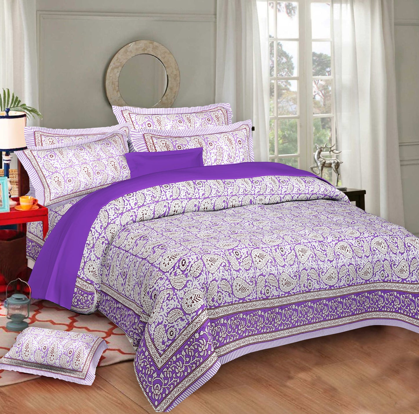 Cotton King Jaipuri Prints Flat Bedsheet (Pack of 1, Multicolor)