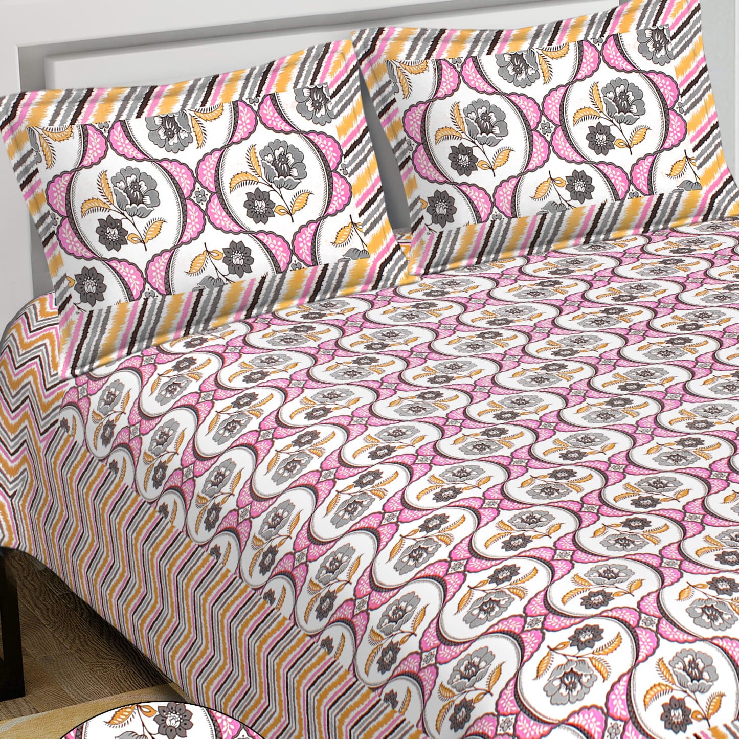 Cotton King Jaipuri Prints Flat Bedsheet (Pack of 1, Multicolor)