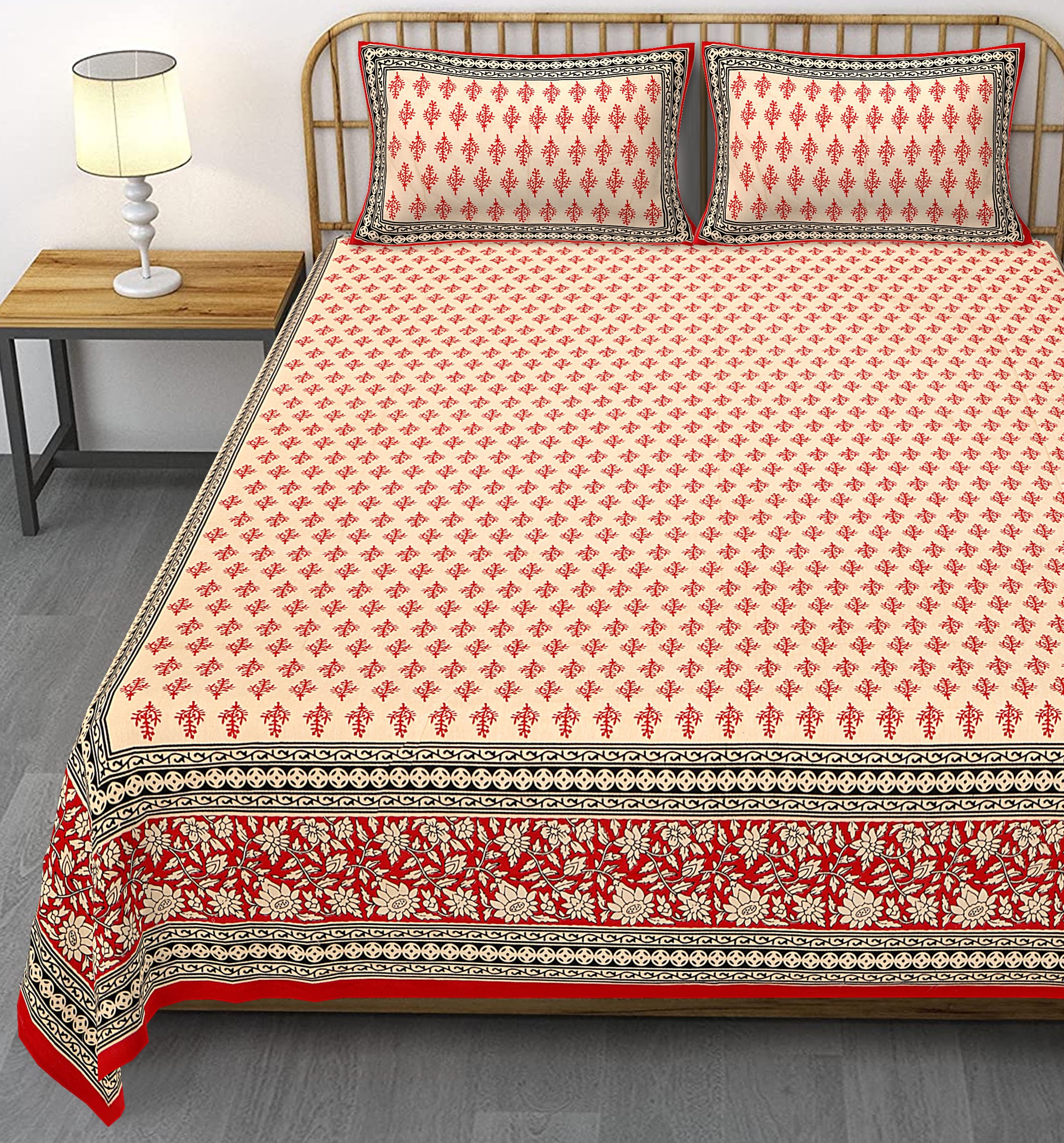 Cotton King Jaipuri Prints Flat Bedsheet (Pack of 1, Multicolor)