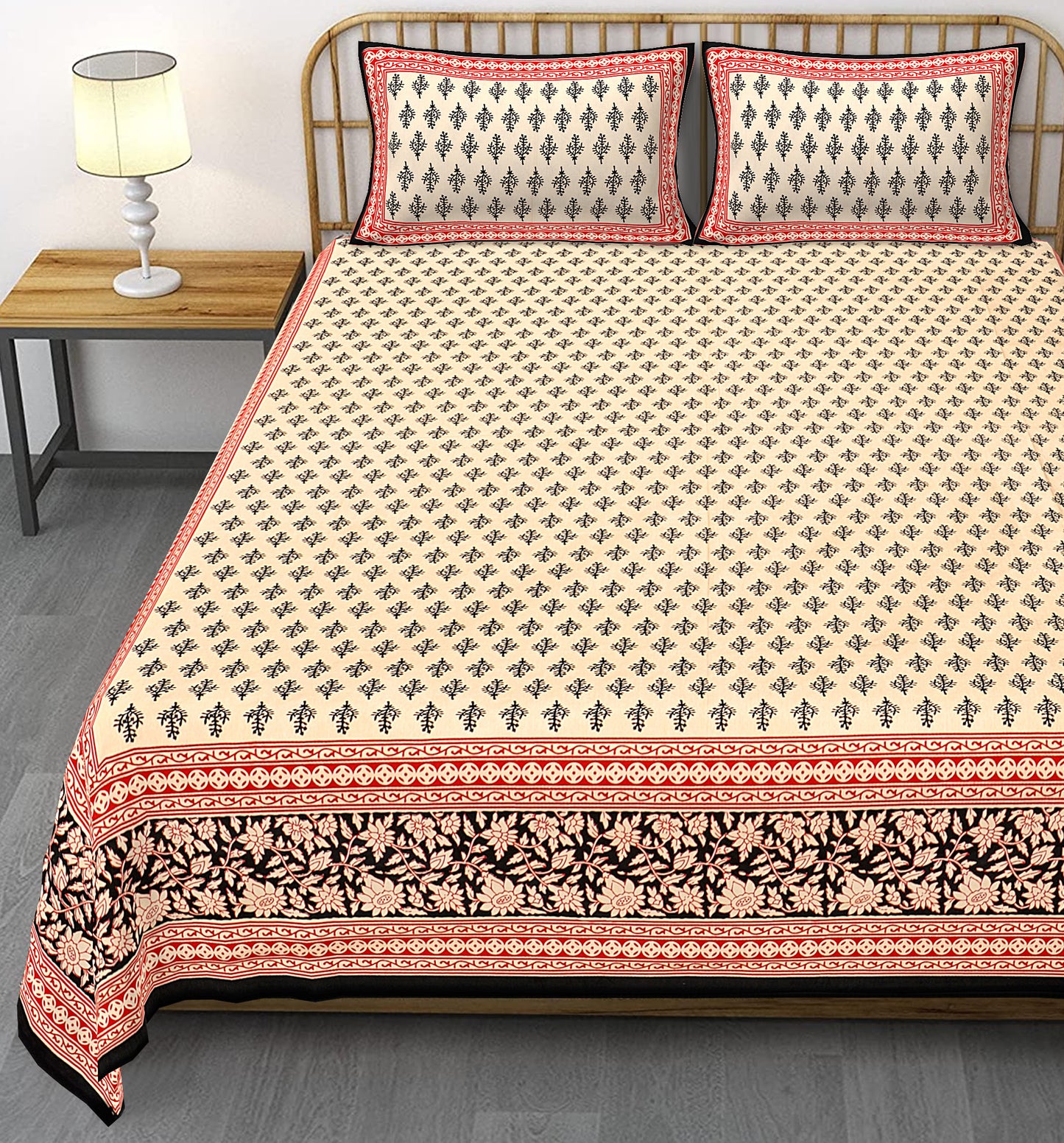 Cotton King Jaipuri Prints Flat Bedsheet (Pack of 1, Multicolor)