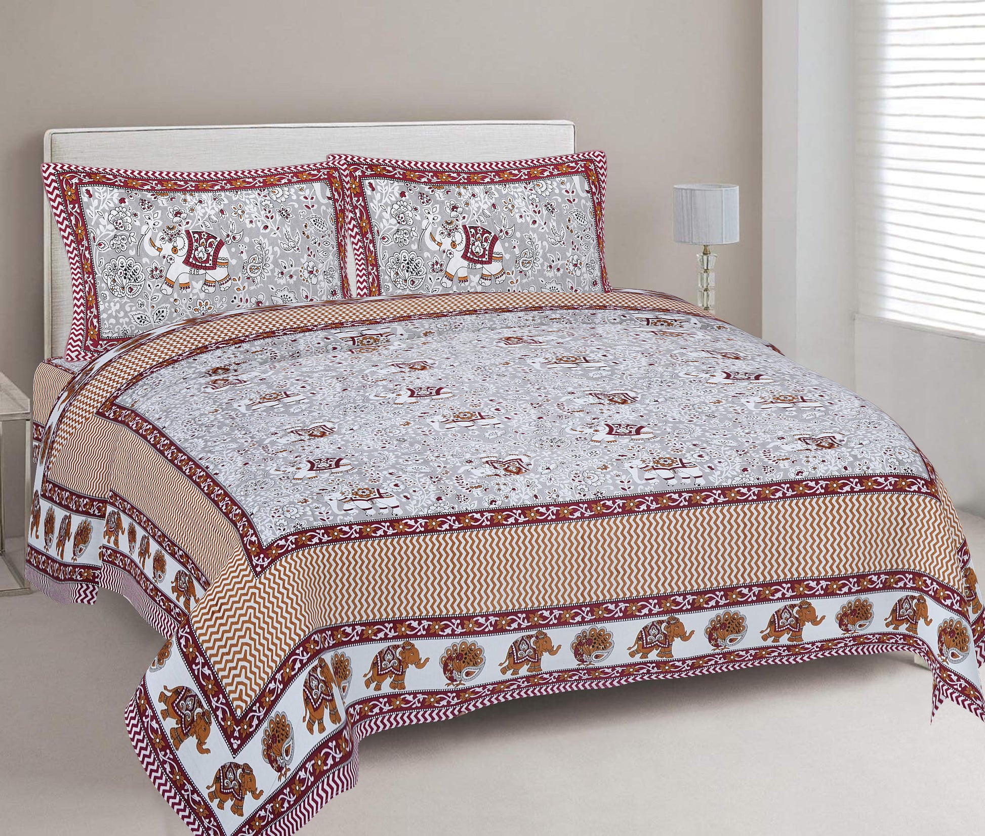 Cotton King Jaipuri Prints Flat Bedsheet (Pack of 1, Multicolor)