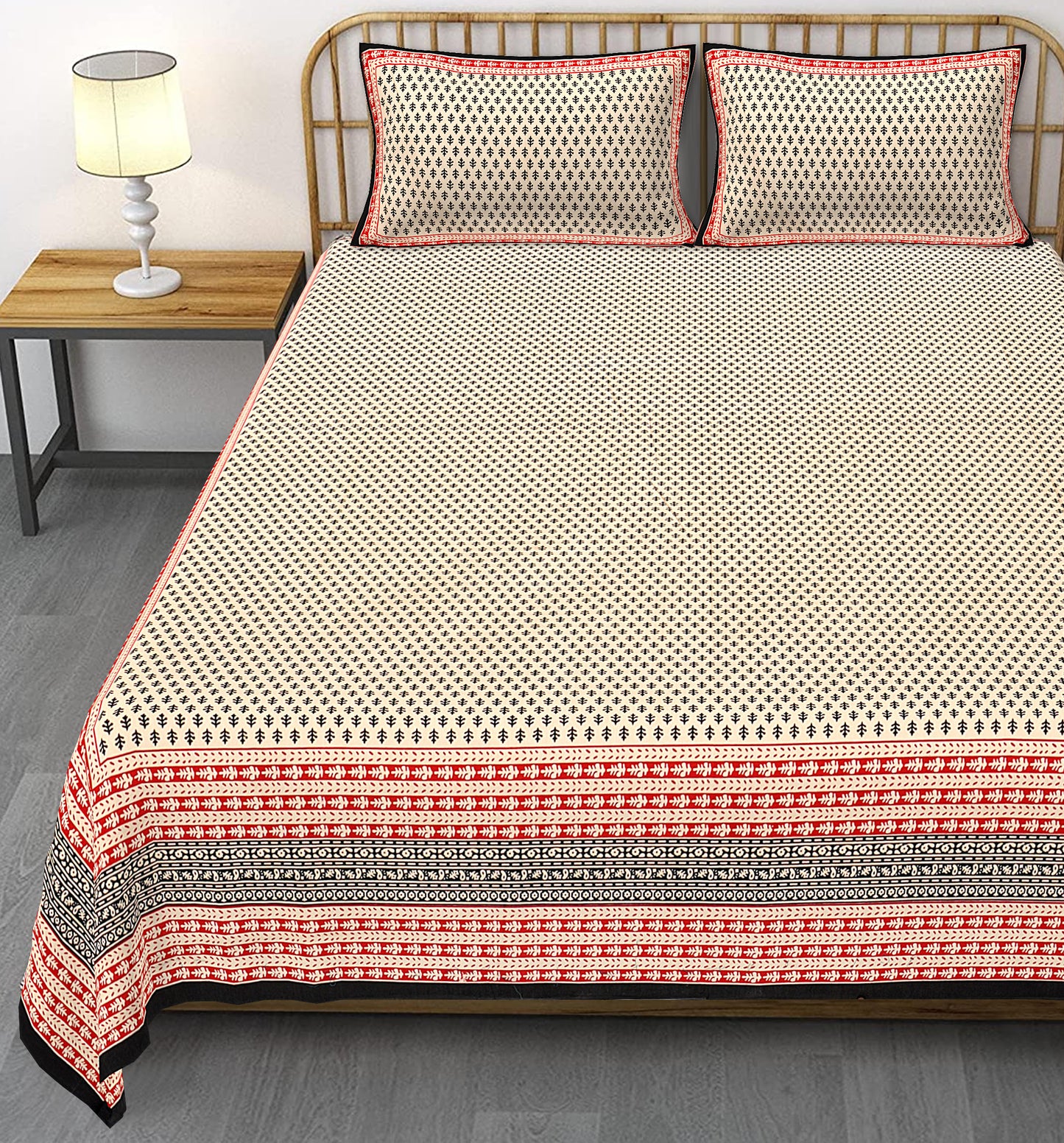 Cotton King Jaipuri Prints Flat Bedsheet (Pack of 1, Multicolor)