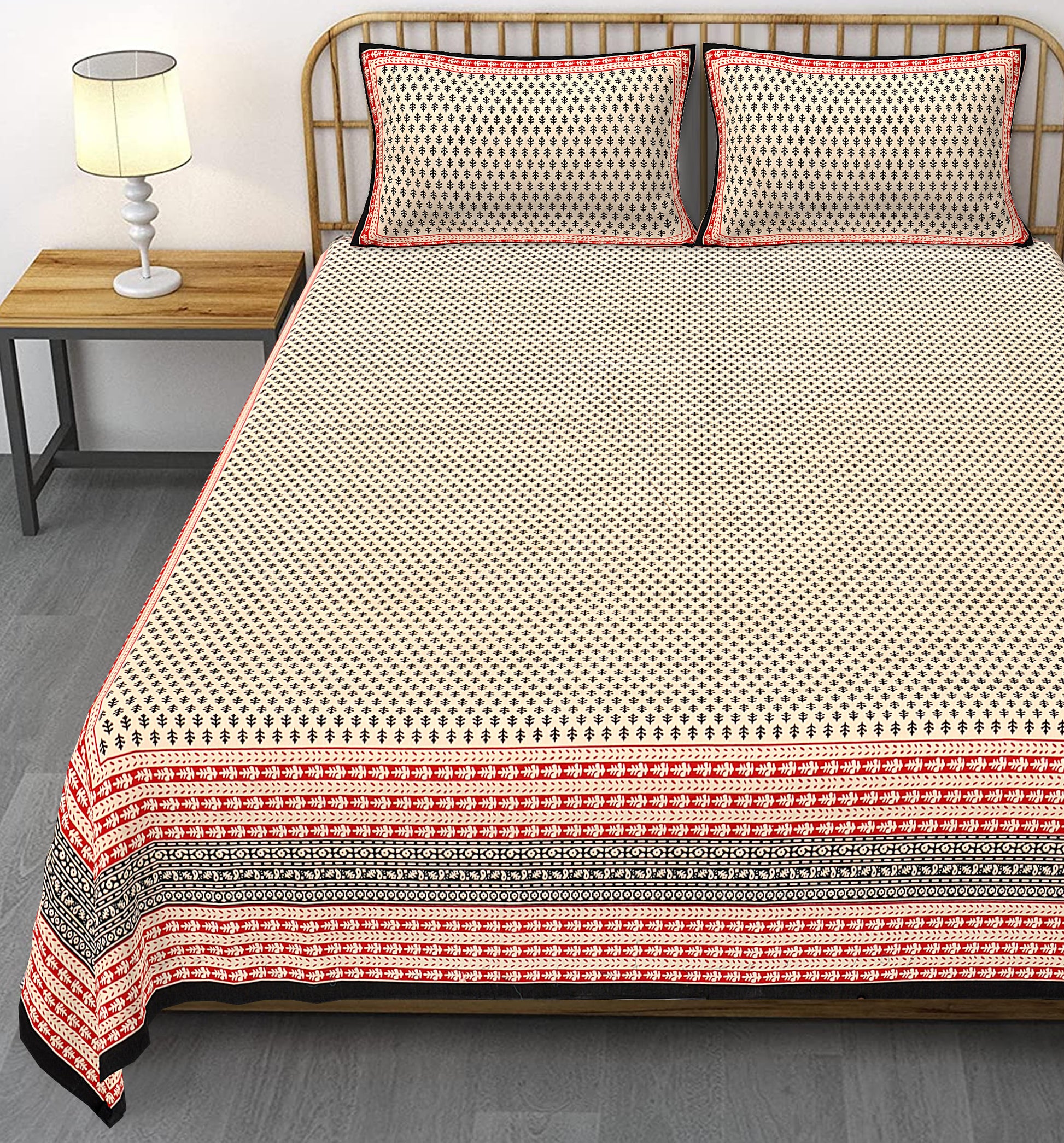 Cotton King Jaipuri Prints Flat Bedsheet (Pack of 1, Multicolor)