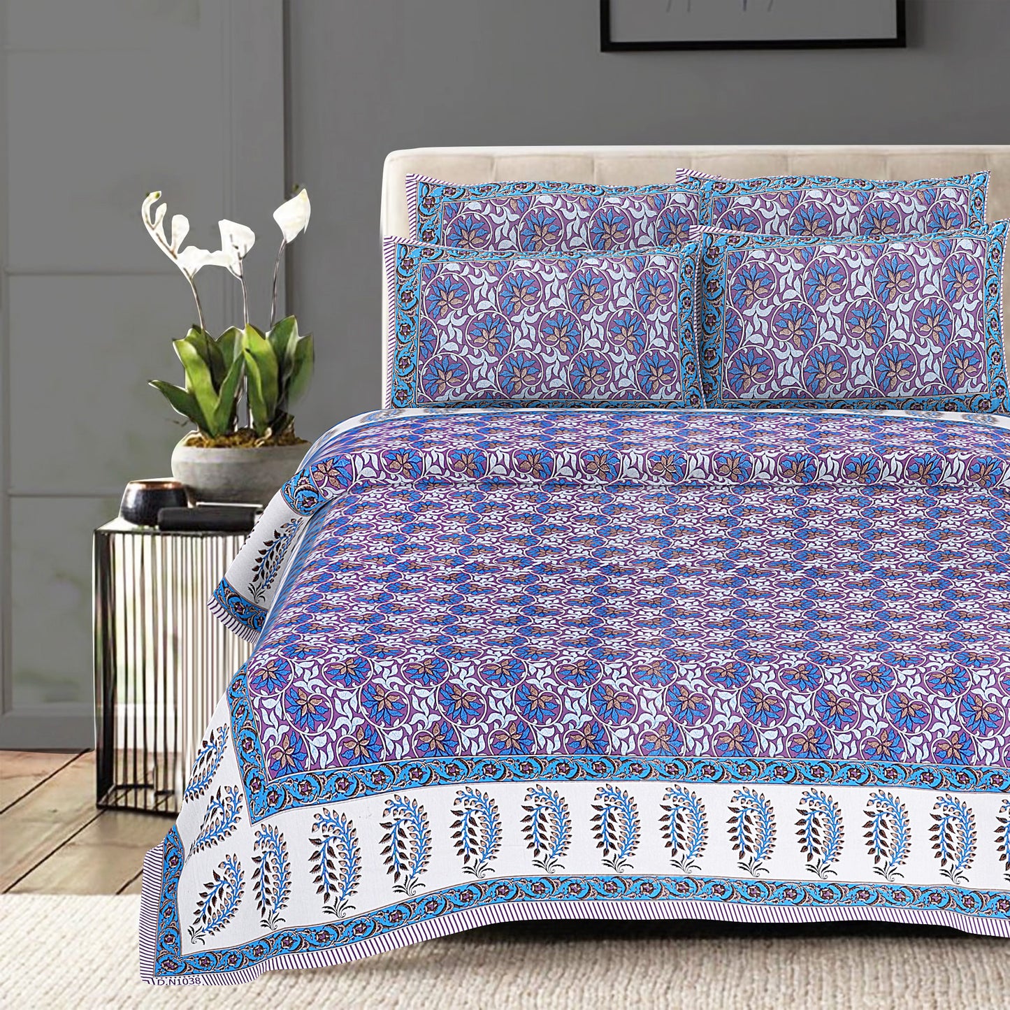 Cotton King Jaipuri Prints Flat Bedsheet (Pack of 1, Multicolor)