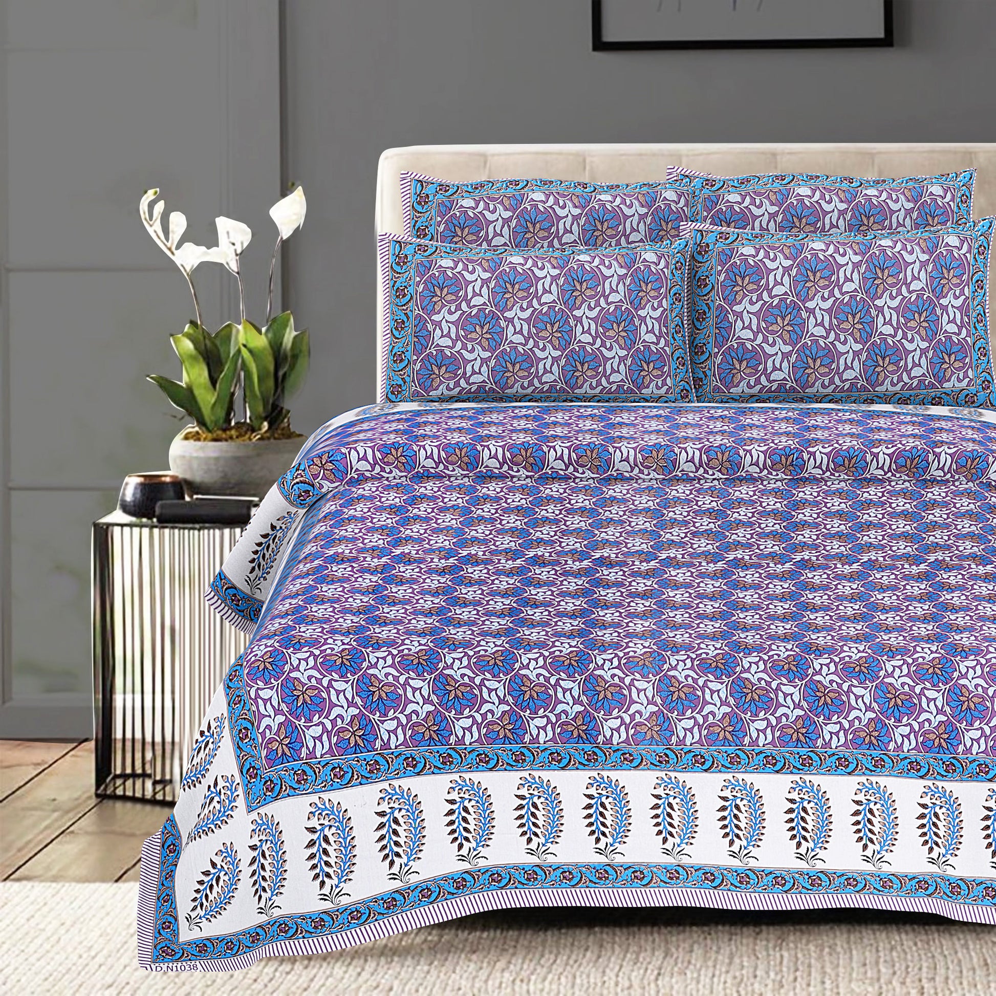 Cotton King Jaipuri Prints Flat Bedsheet (Pack of 1, Multicolor)