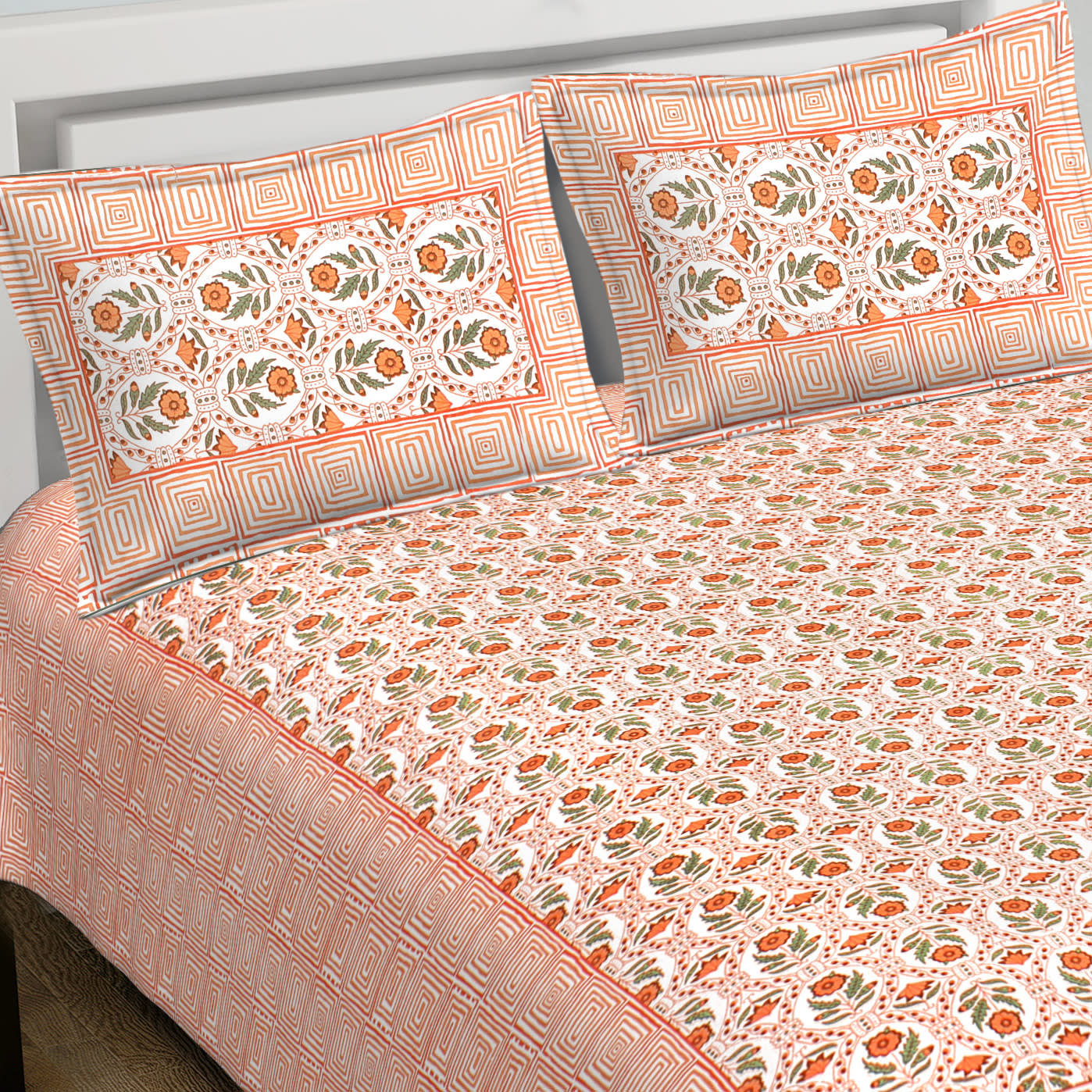 Cotton King Jaipuri Prints Flat Bedsheet (Pack of 1, Multicolor)