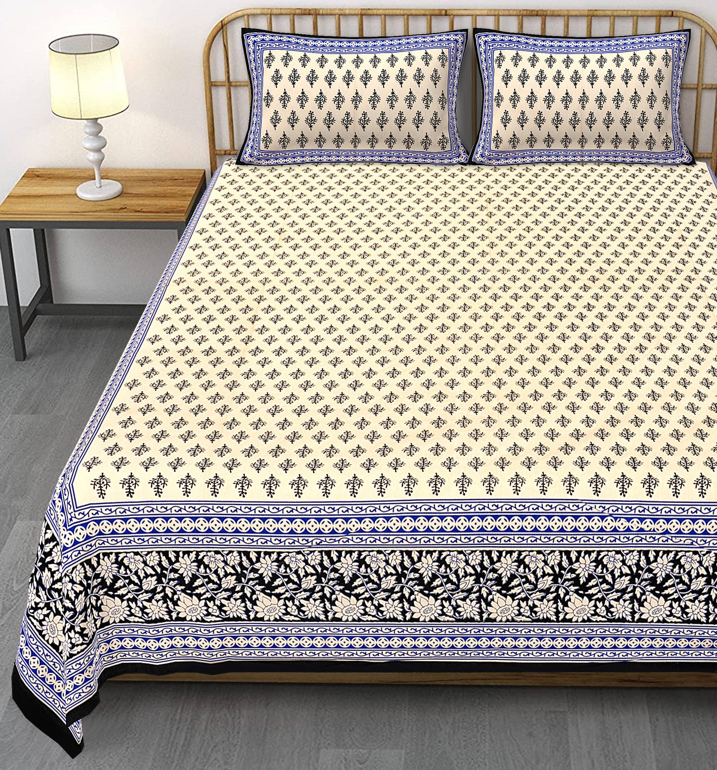 Cotton King Jaipuri Prints Flat Bedsheet (Pack of 1, Multicolor)