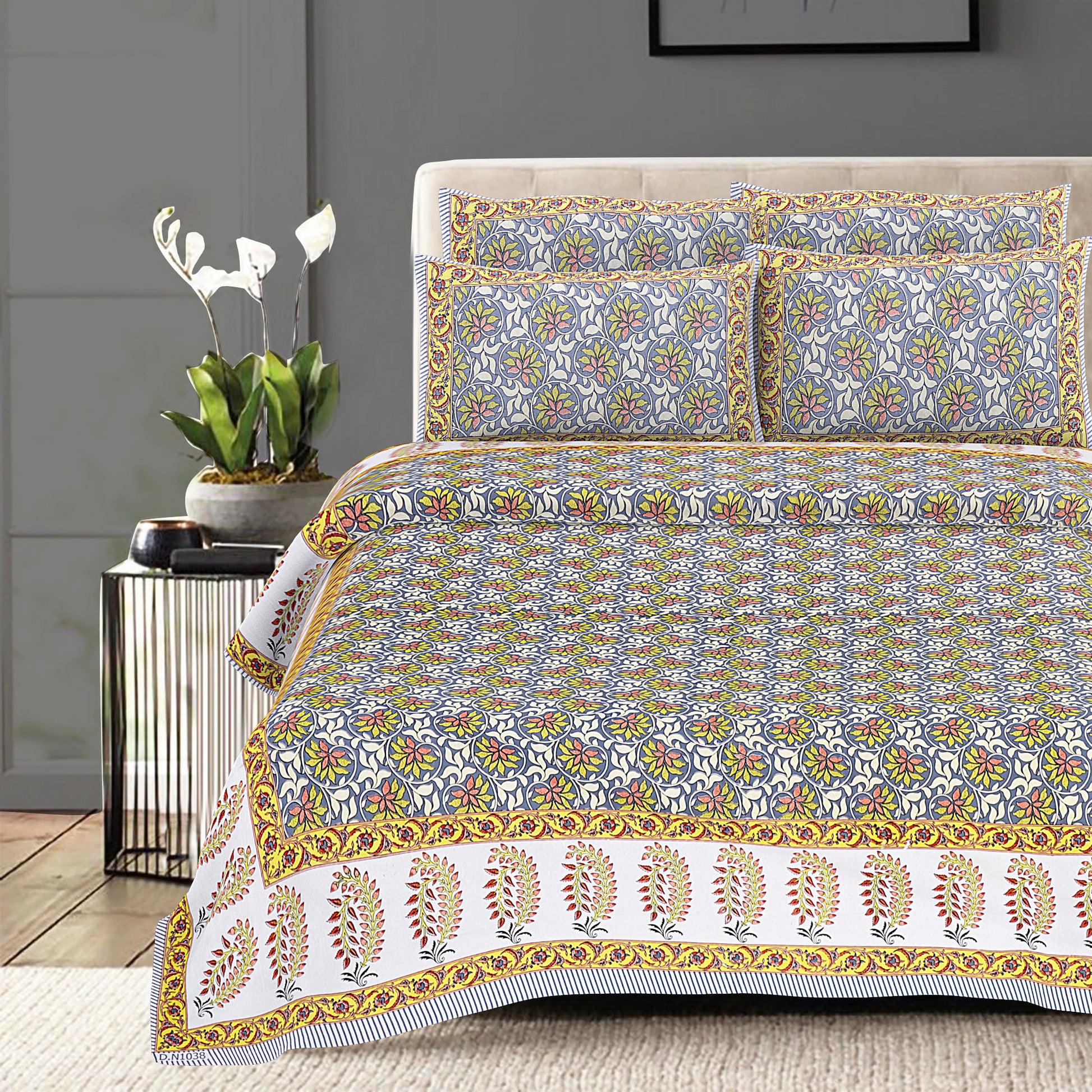 Cotton King Jaipuri Prints Flat Bedsheet (Pack of 1, Multicolor)