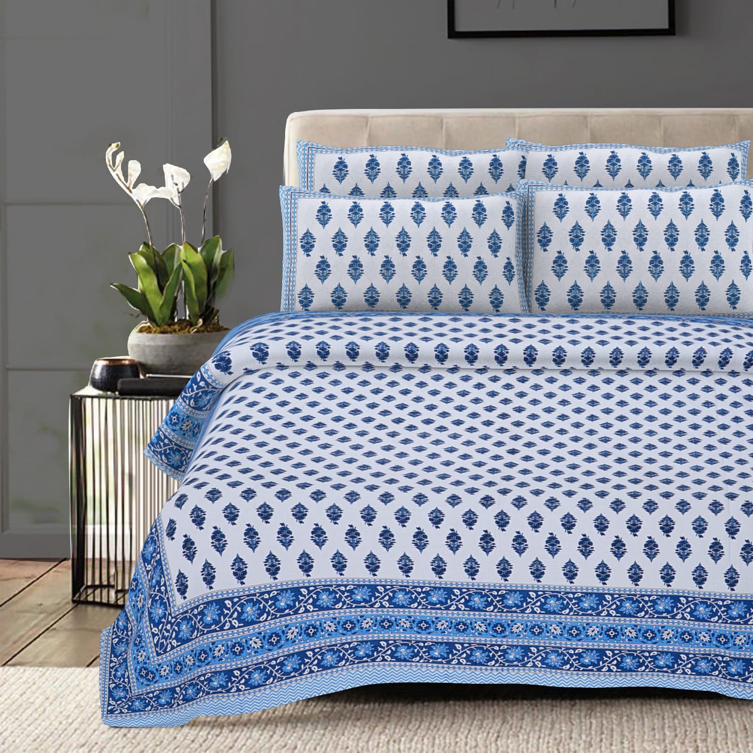 Cotton King Jaipuri Prints Flat Bedsheet (Pack of 1, Multicolor)