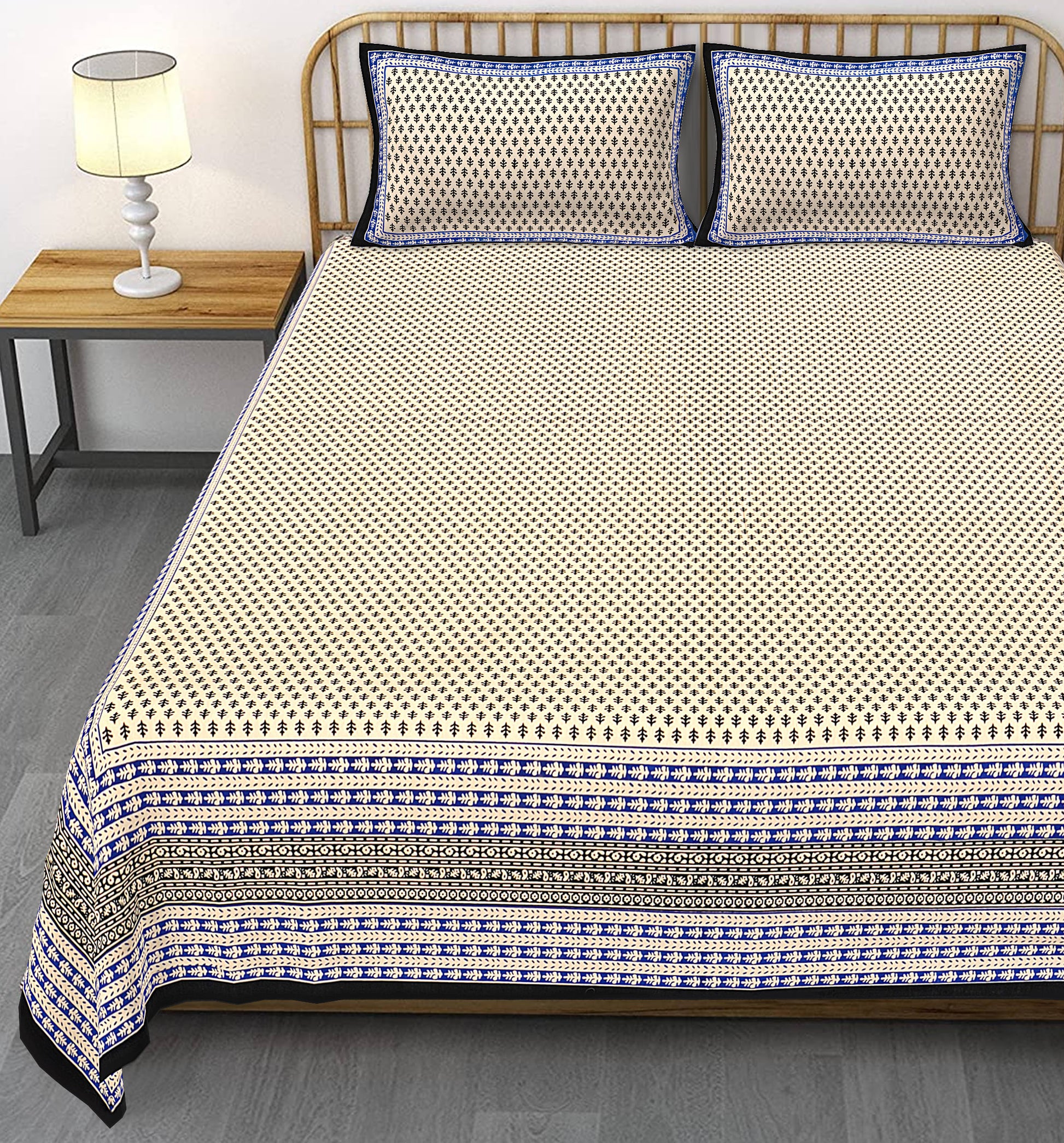 Cotton King Jaipuri Prints Flat Bedsheet (Pack of 1, Multicolor)