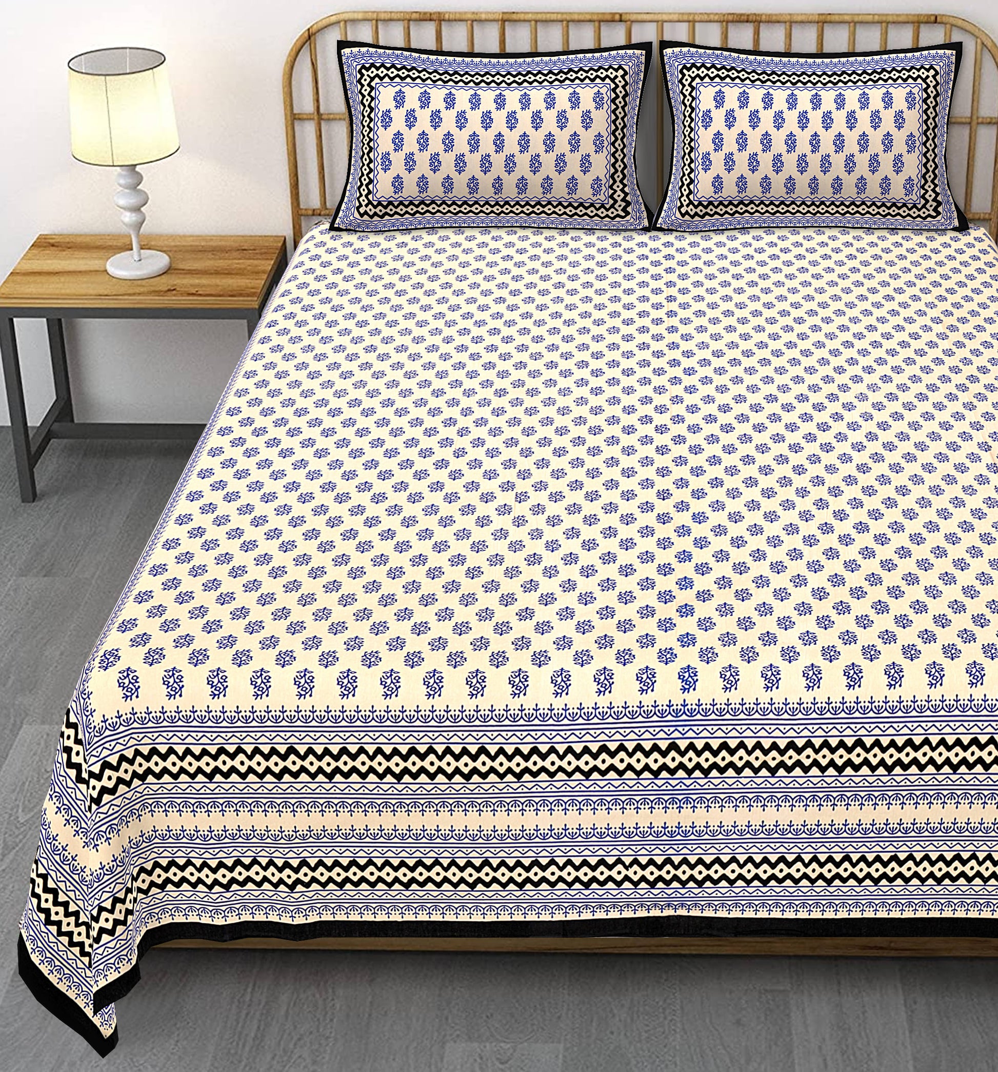Cotton King Jaipuri Prints Flat Bedsheet (Pack of 1, Multicolor)