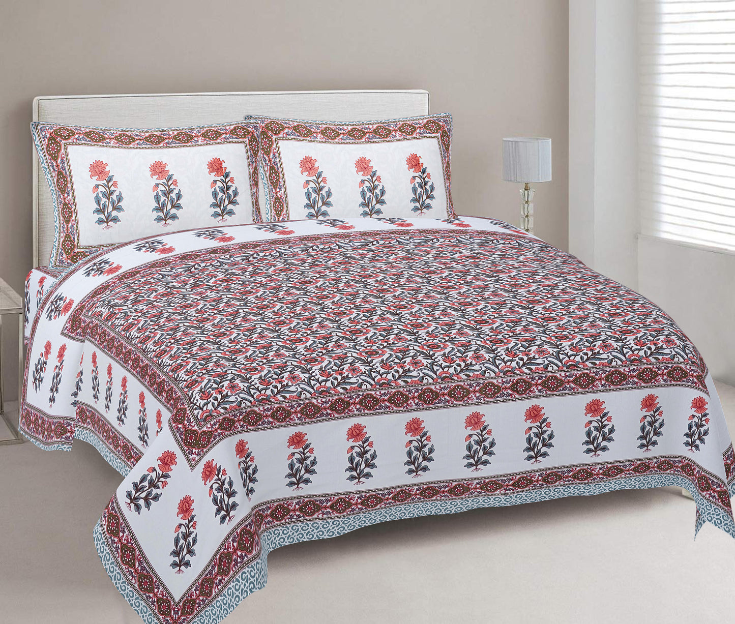 Cotton King Jaipuri Prints Flat Bedsheet (Pack of 1, Multicolor)