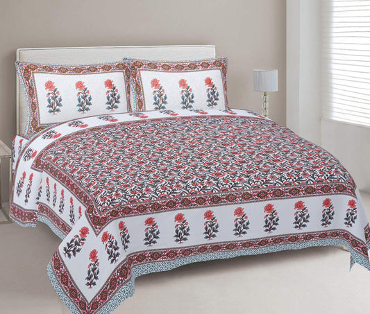 Cotton King Jaipuri Prints Flat Bedsheet (Pack of 1, Multicolor)