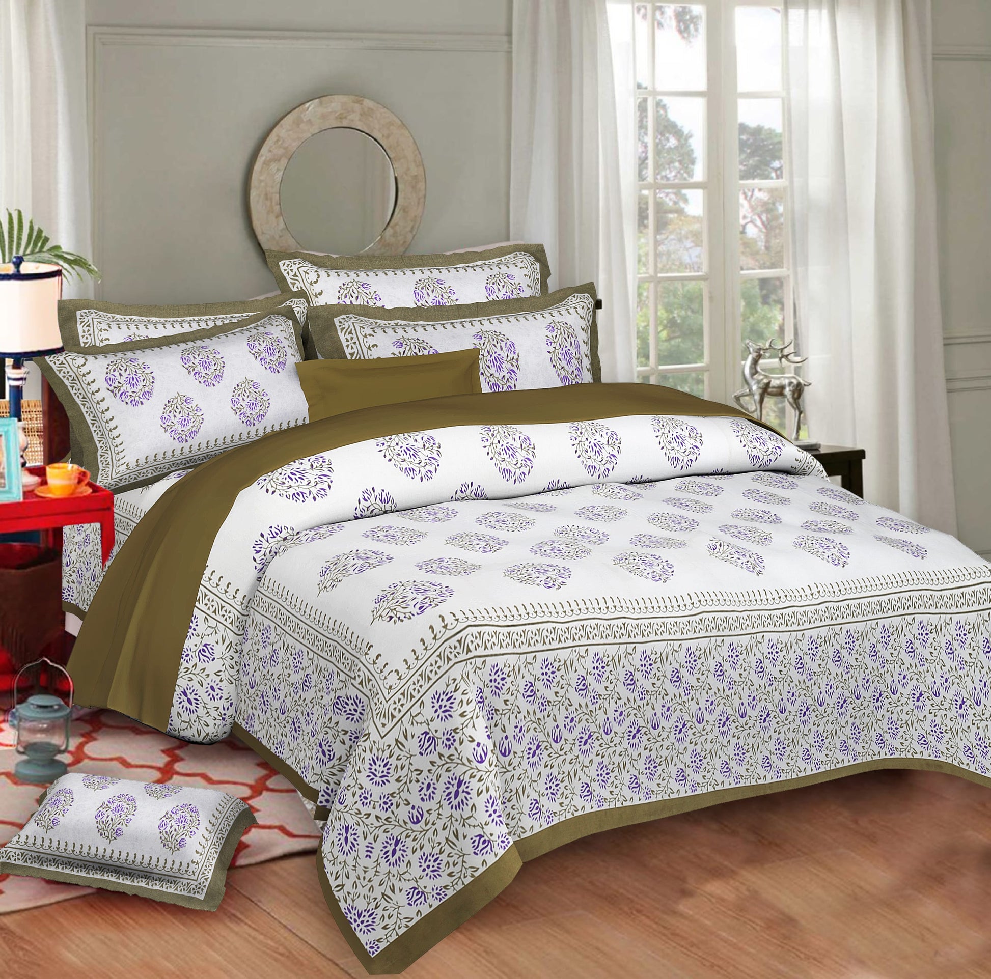 Cotton King Jaipuri Prints Flat Bedsheet (Pack of 1, Multicolor)