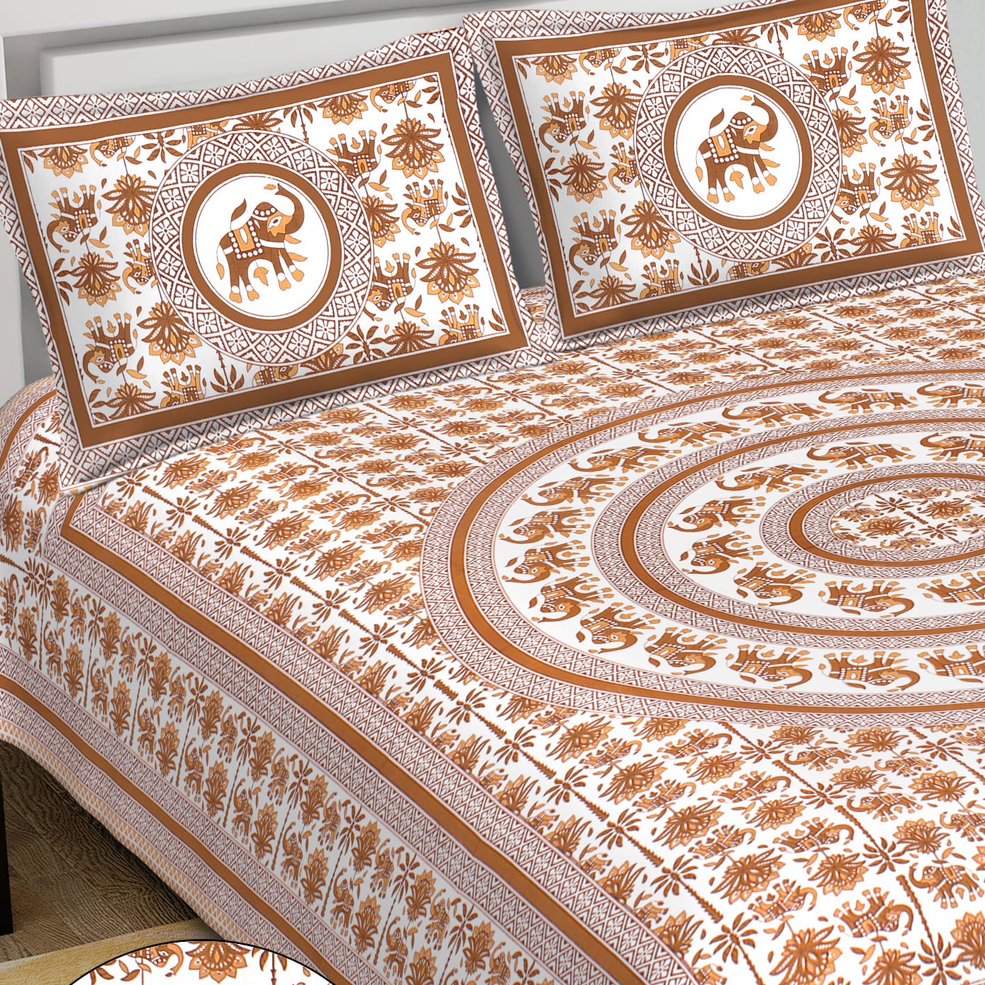 Cotton King Jaipuri Prints Flat Bedsheet (Pack of 1, Multicolor)