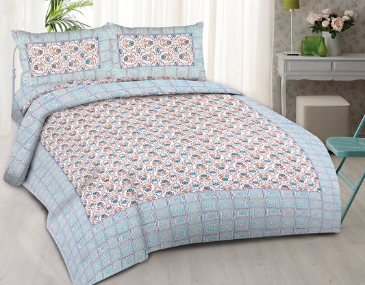 Cotton King Jaipuri Prints Flat Bedsheet (Pack of 1, Multicolor)
